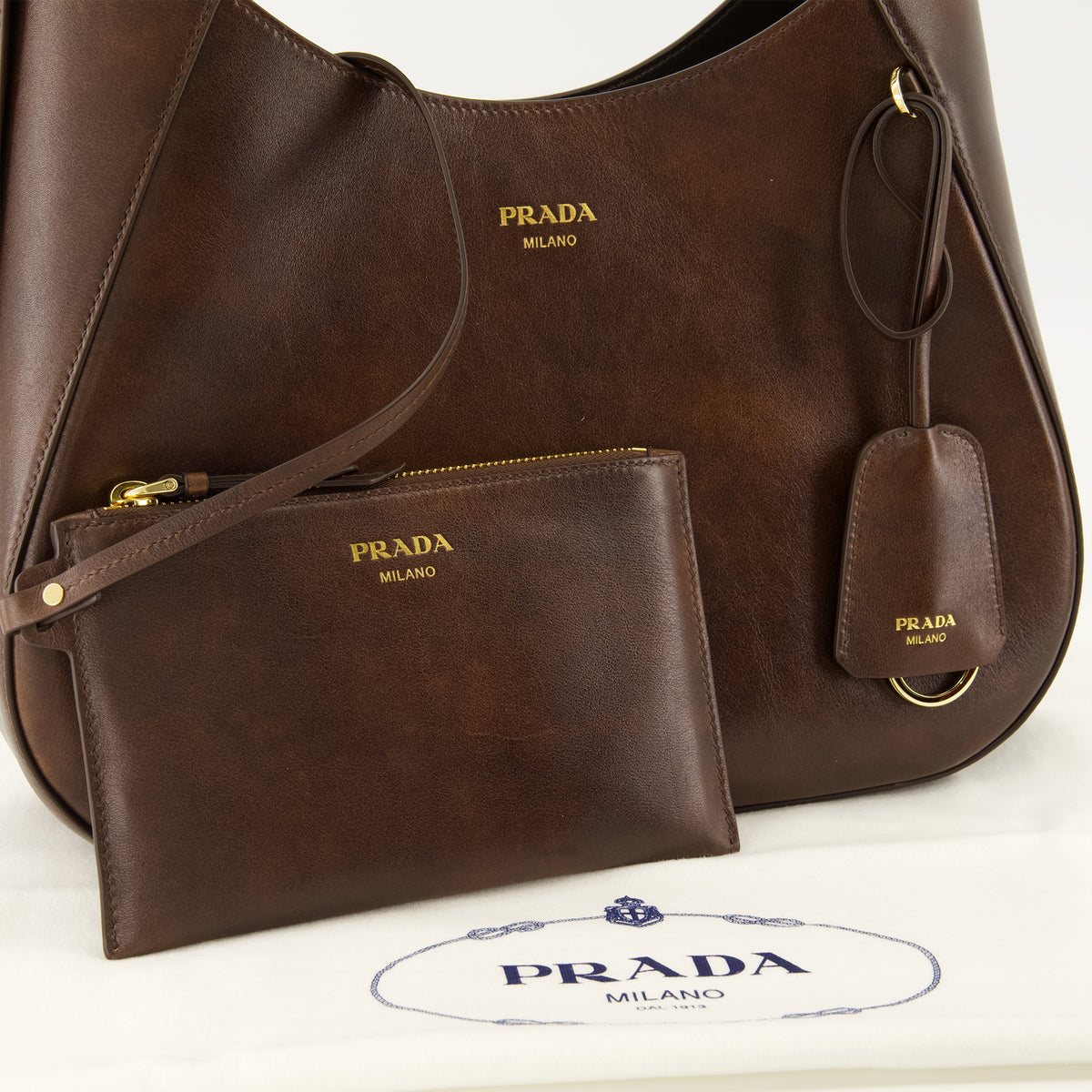 Sacs à main et épaule Braune Leder Boogie Tasche Prada Marron Femme