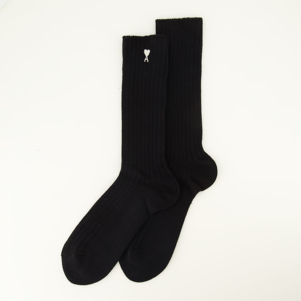 Sous-vêtements et homewear AMI Heart Black Cotton Socks Ami PARIS Noir Unisexe