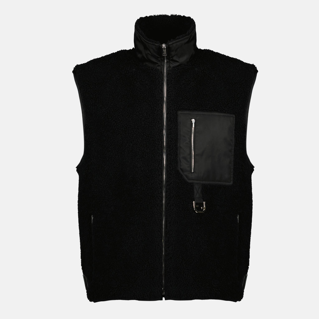 Image of the item Black teddy sleeveless jacket by Fendi for Men - Spring-Summer 2026 - Front View