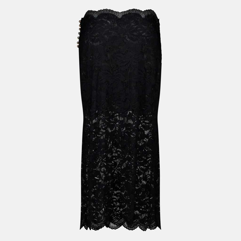 Jupes Falda Midi de Encaje Negra Rabanne Noir Femme