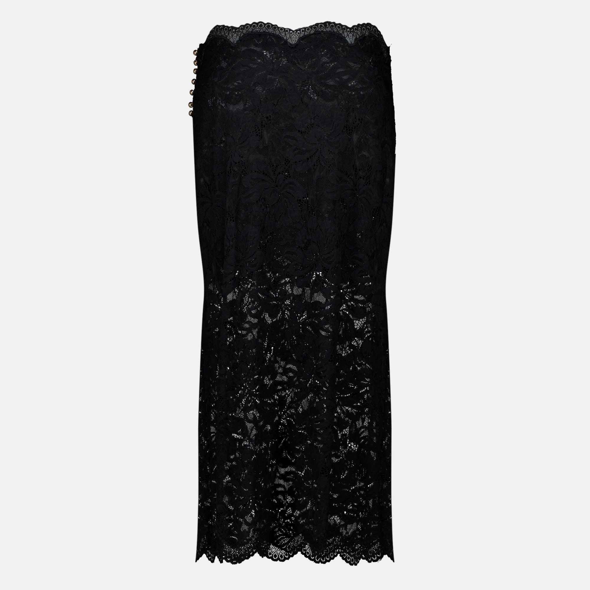 Jupes Falda Midi de Encaje Negra Rabanne Noir Femme