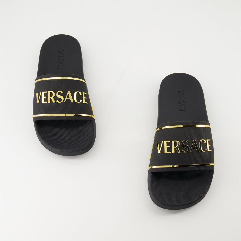 Scarpe aperte Pantofole con Logo Versace Nero Femme