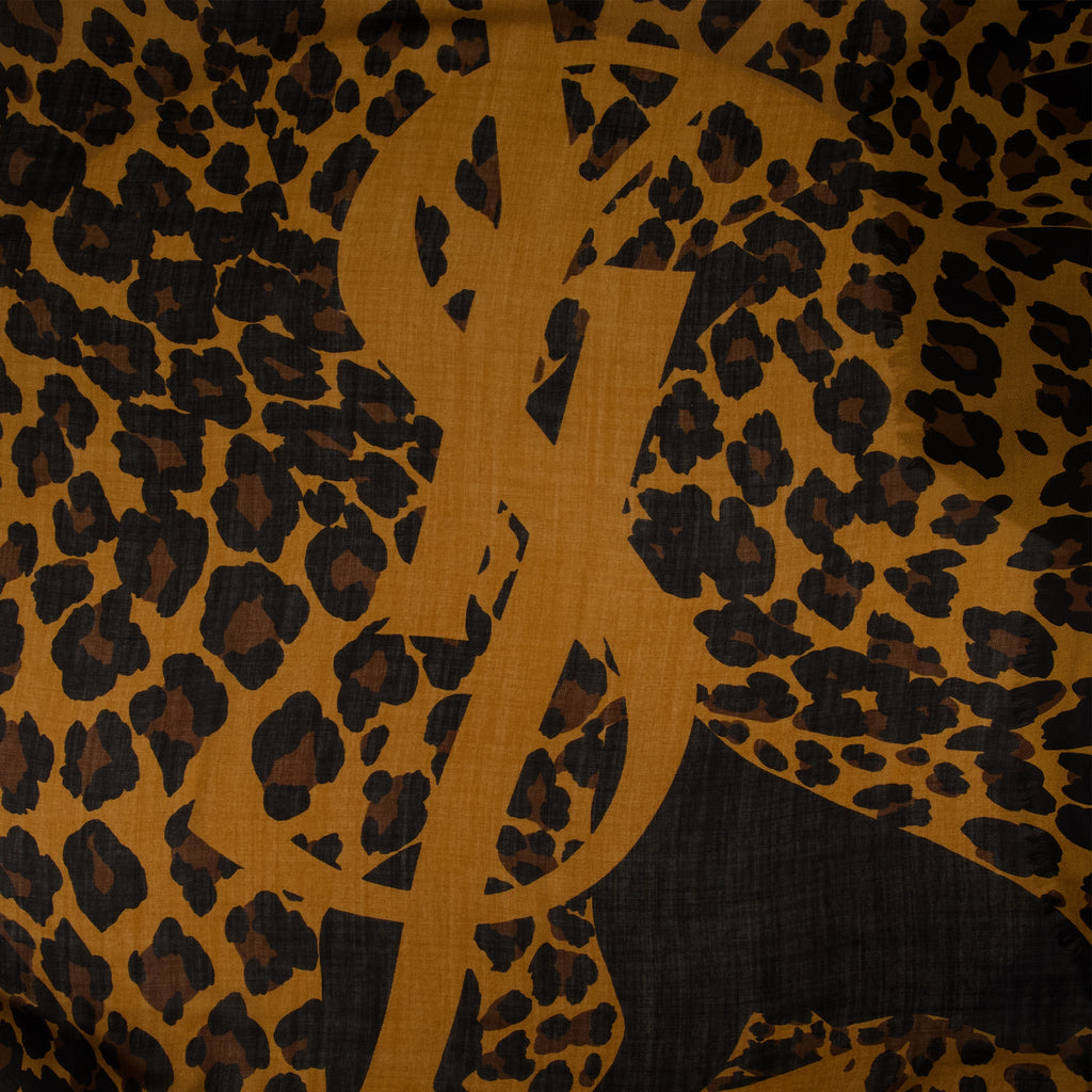 Écharpes, foulards et gants Leopard Square in Wool Twill Saint Laurent Marron Femme