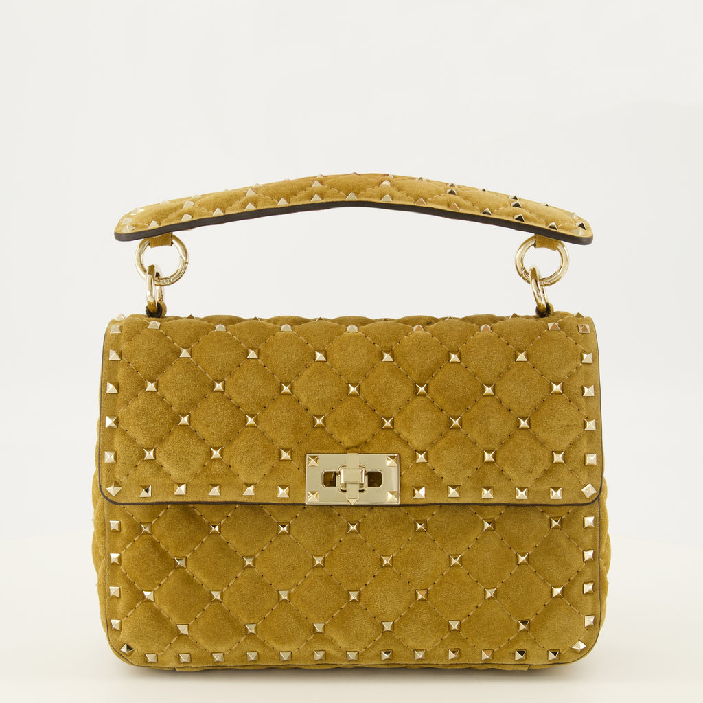 Sacs à main et épaule ベージュスウェード ミディアム ロックスタッド スパイク バッグ Valentino Garavani Kaki Femme