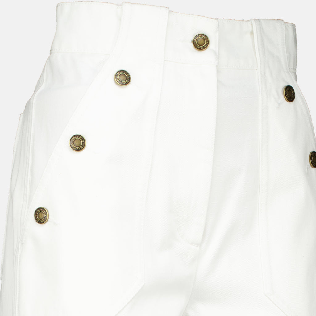 Pantalons Pantalones de Algodón Bull Blancos Anchos Max Mara Blanc Femme