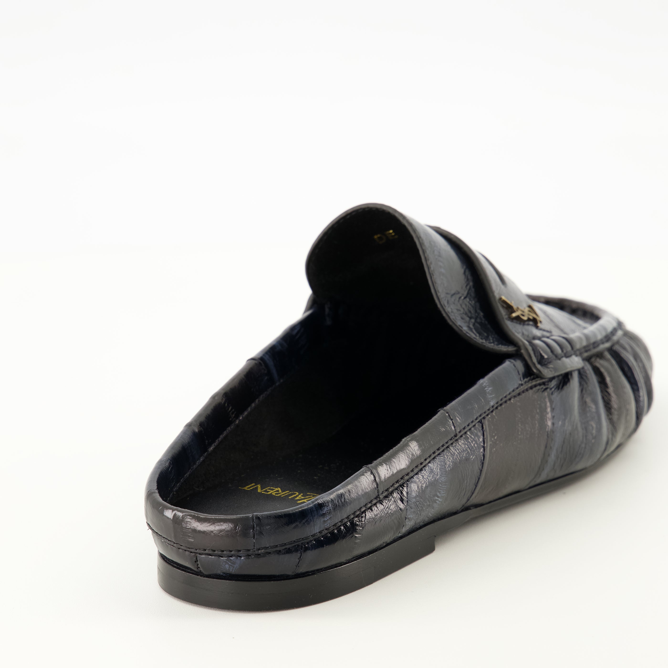 Chaussures ouvertes Mules Loafer de Cuero de Anguila Saint Laurent Bleu foncé Femme