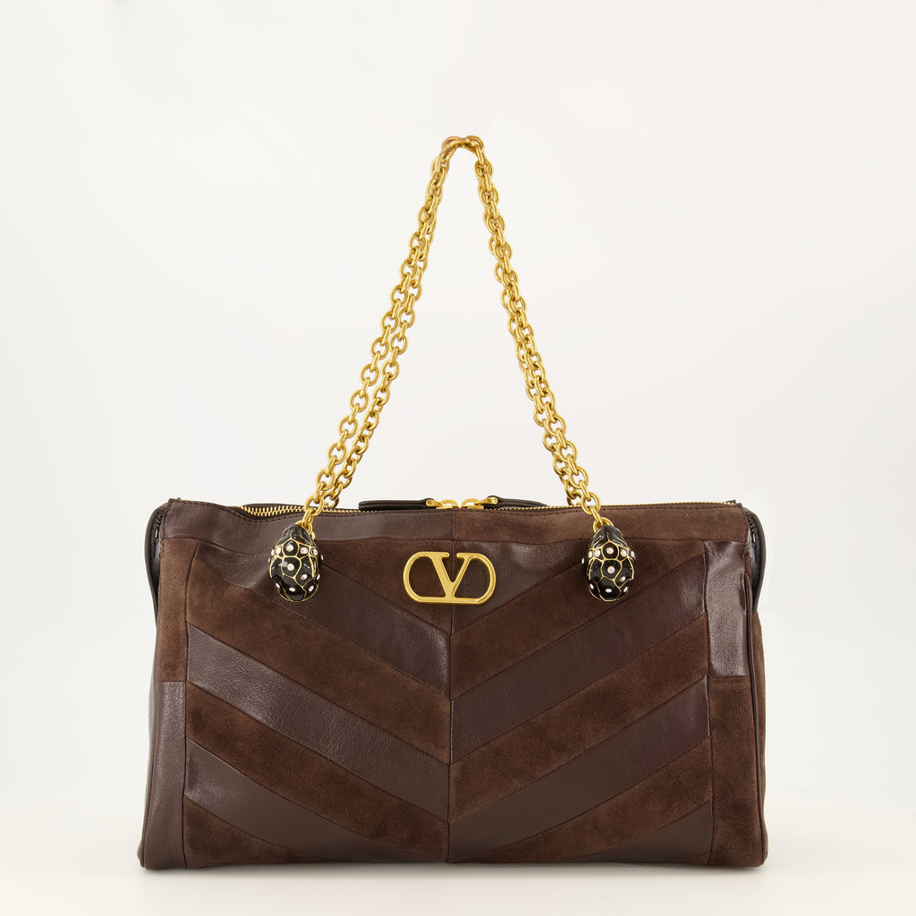 Sacs à main et épaule Mittlere Panthea Tasche aus braunem Leder Valentino Garavani Marron Femme