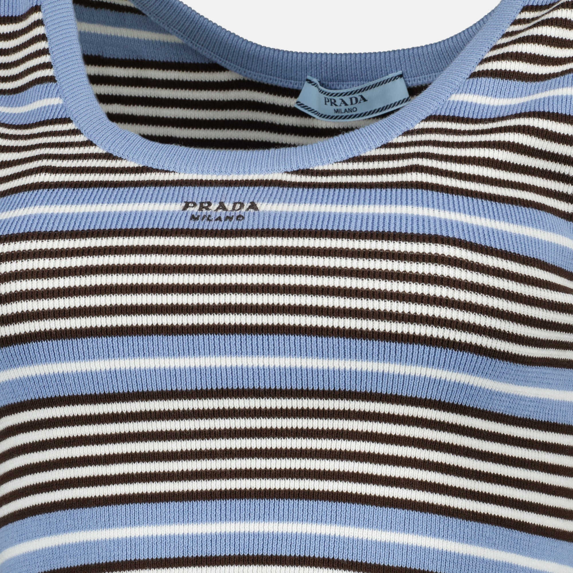 Image of the article Blue striped tank top by Prada for Women - Spring-Summer 2026 - Detailed view_1
