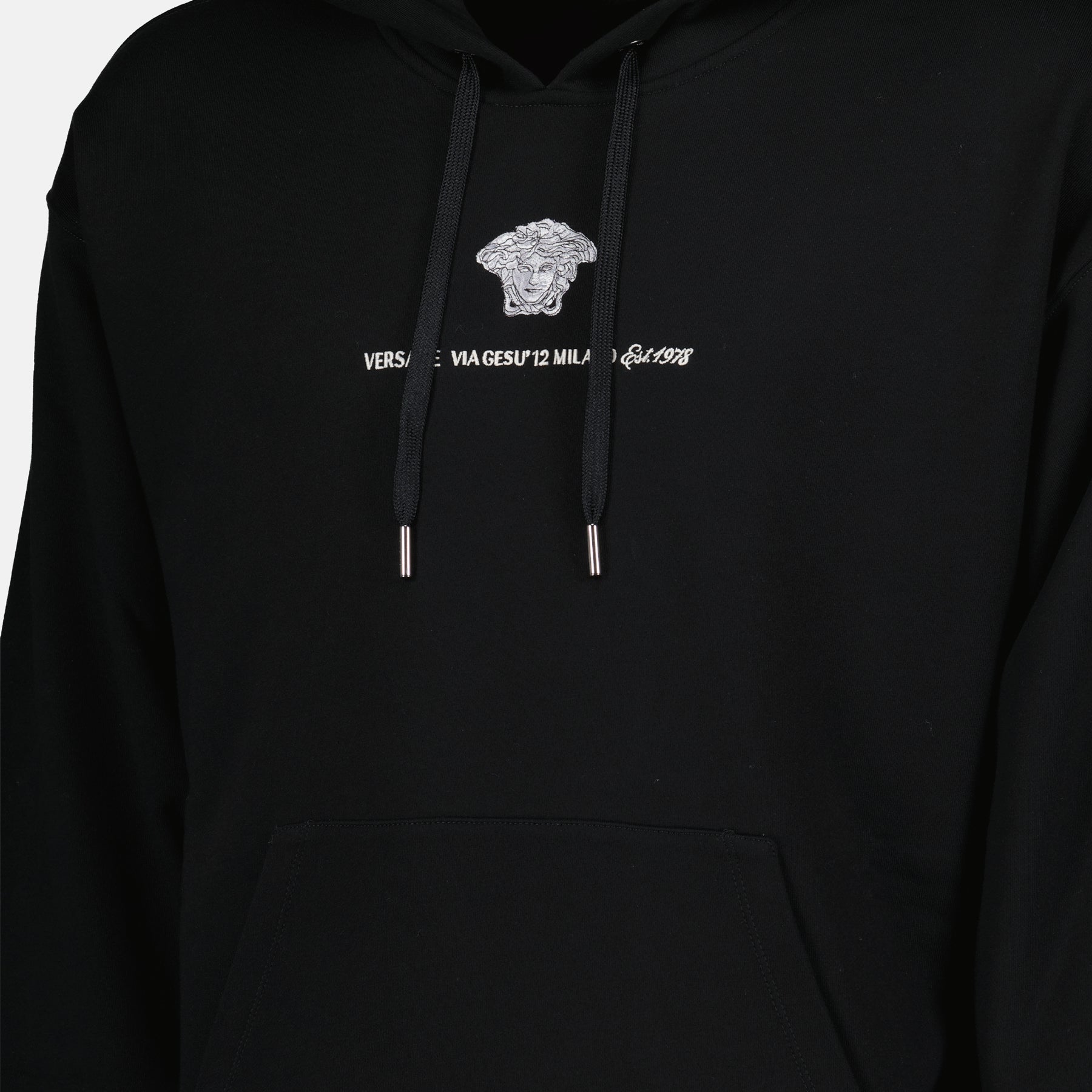 Men Hoodies Versace Zip Up Hoodie La Medusa Hoodie Black VERSACE IN