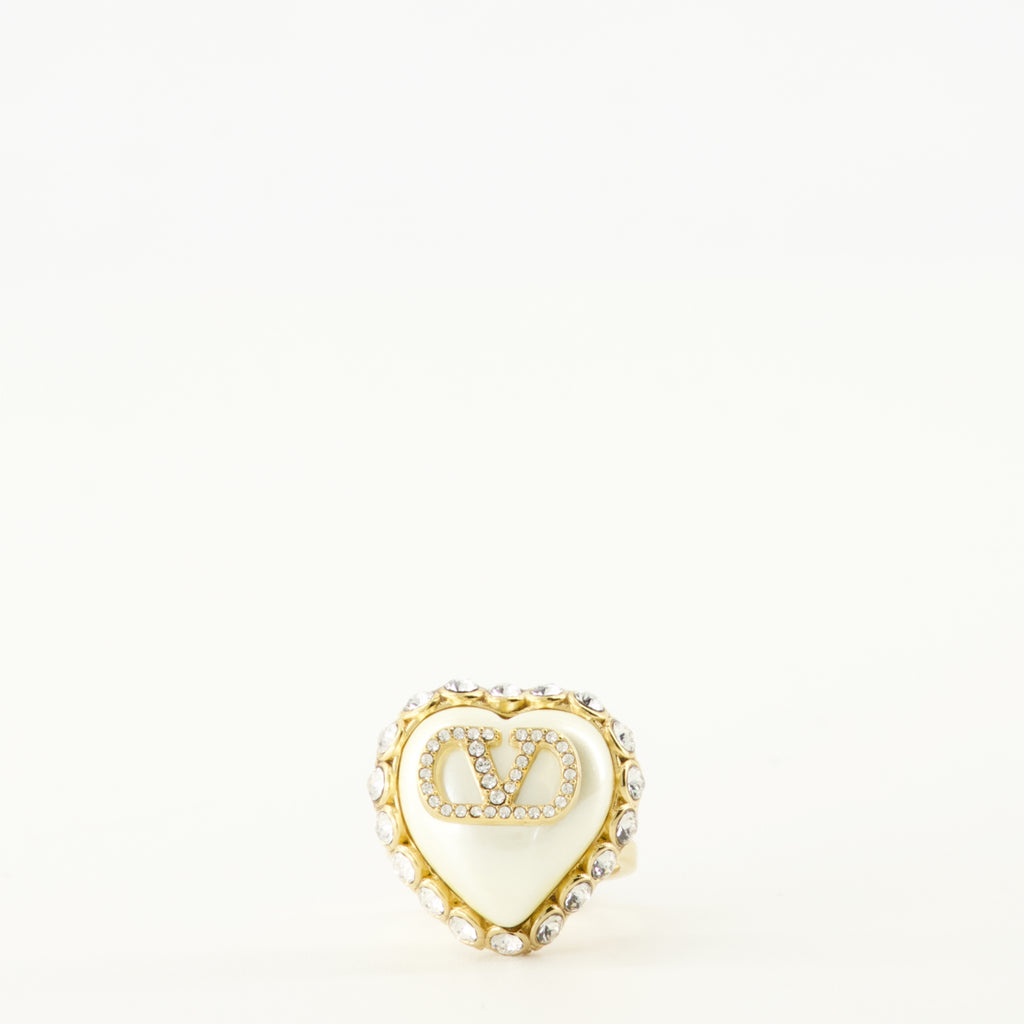 Image of the Valentino Garavani Heart Ring with Swarovski® crystals for Women - Spring-Summer 2026 - Front View