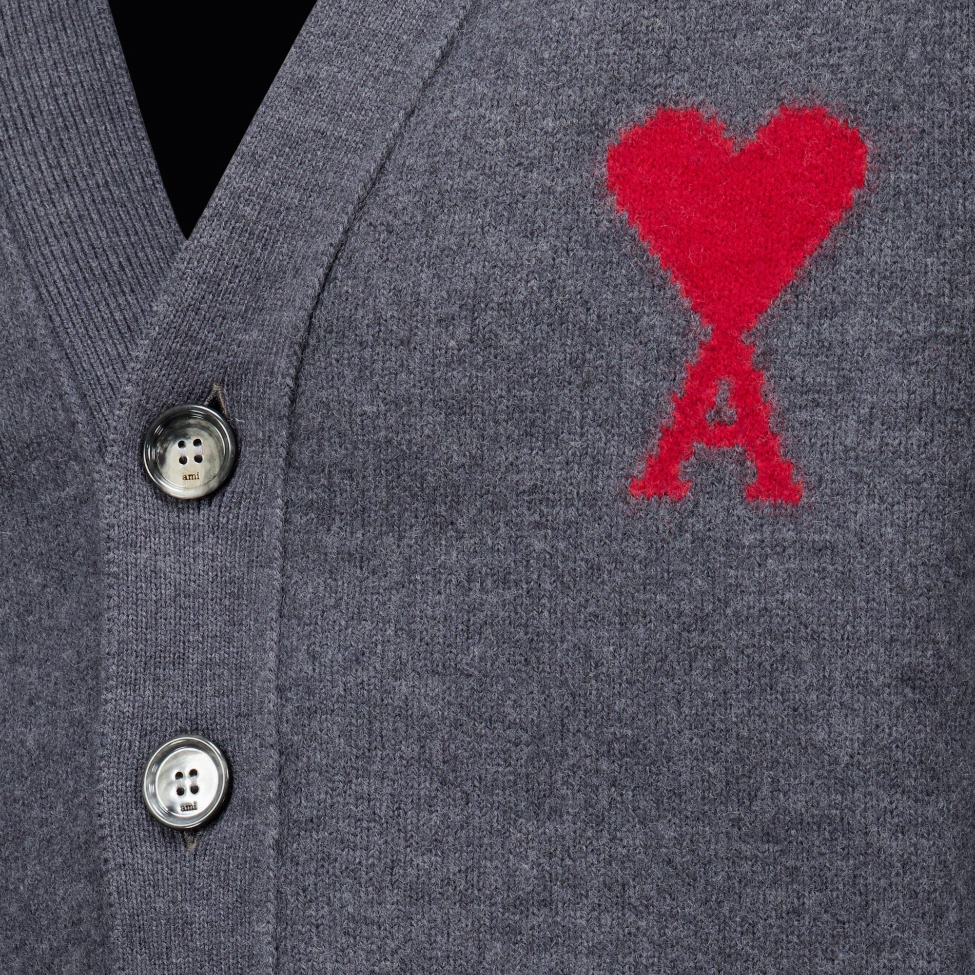 Maille AMI Heart Cardigan in Grey Wool Ami PARIS Gris Unisexe