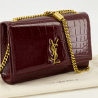 Sacs bandoulière Sac New Kate small bordeaux en cuir croco Saint Laurent Bordeaux Femme
