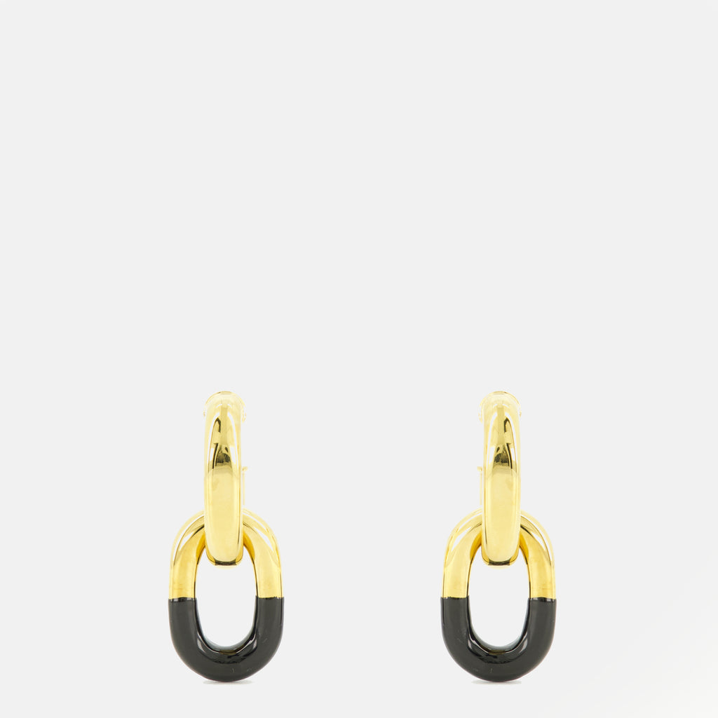 Image of the Rabanne XL Link black and gold earrings for women - Spring-Summer 2026 - Front View
