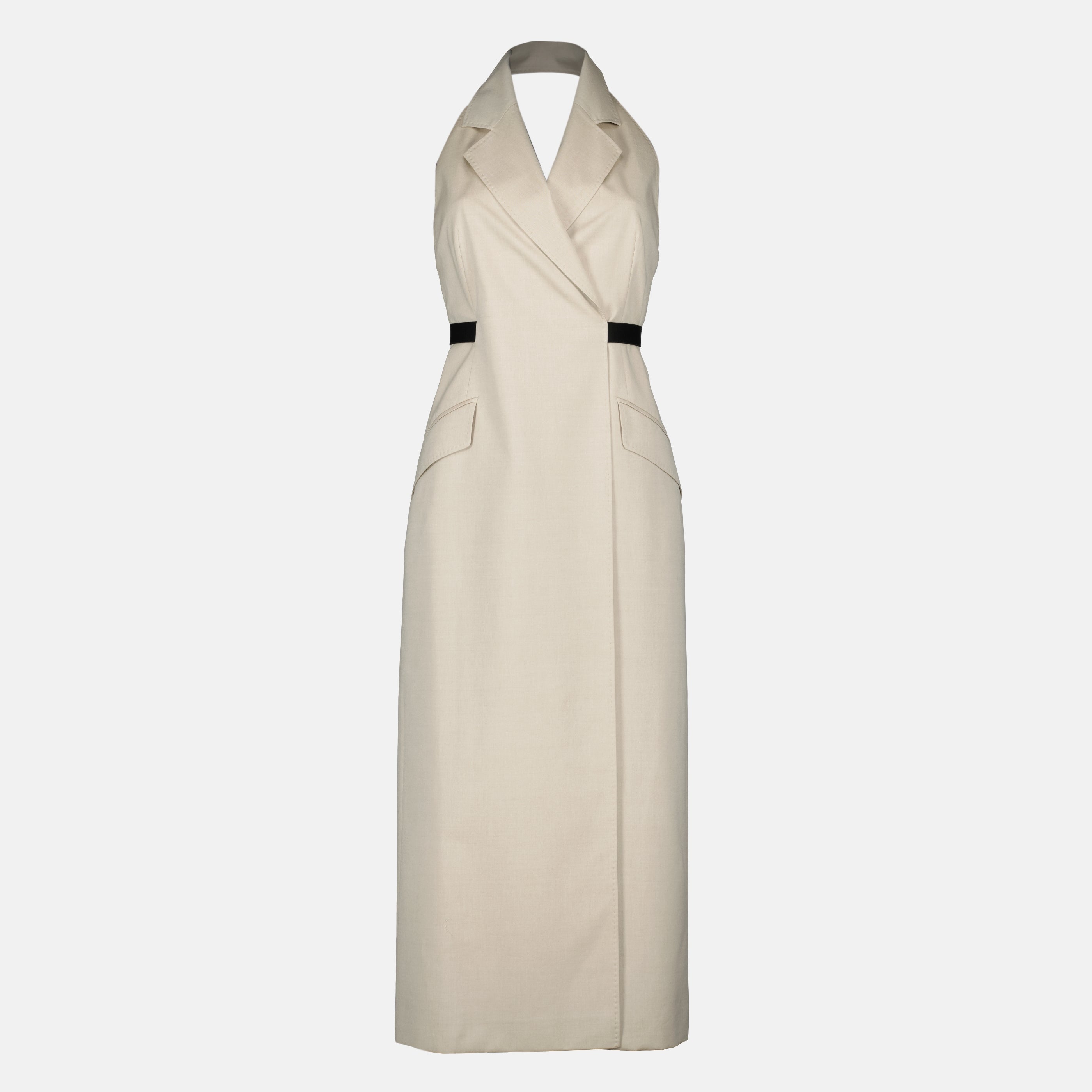 Image de l'article Robe beige en toile de coton et laine de la marque Max Mara pour Femme - Saison Printemps-Été 2026 - Vue de Face
