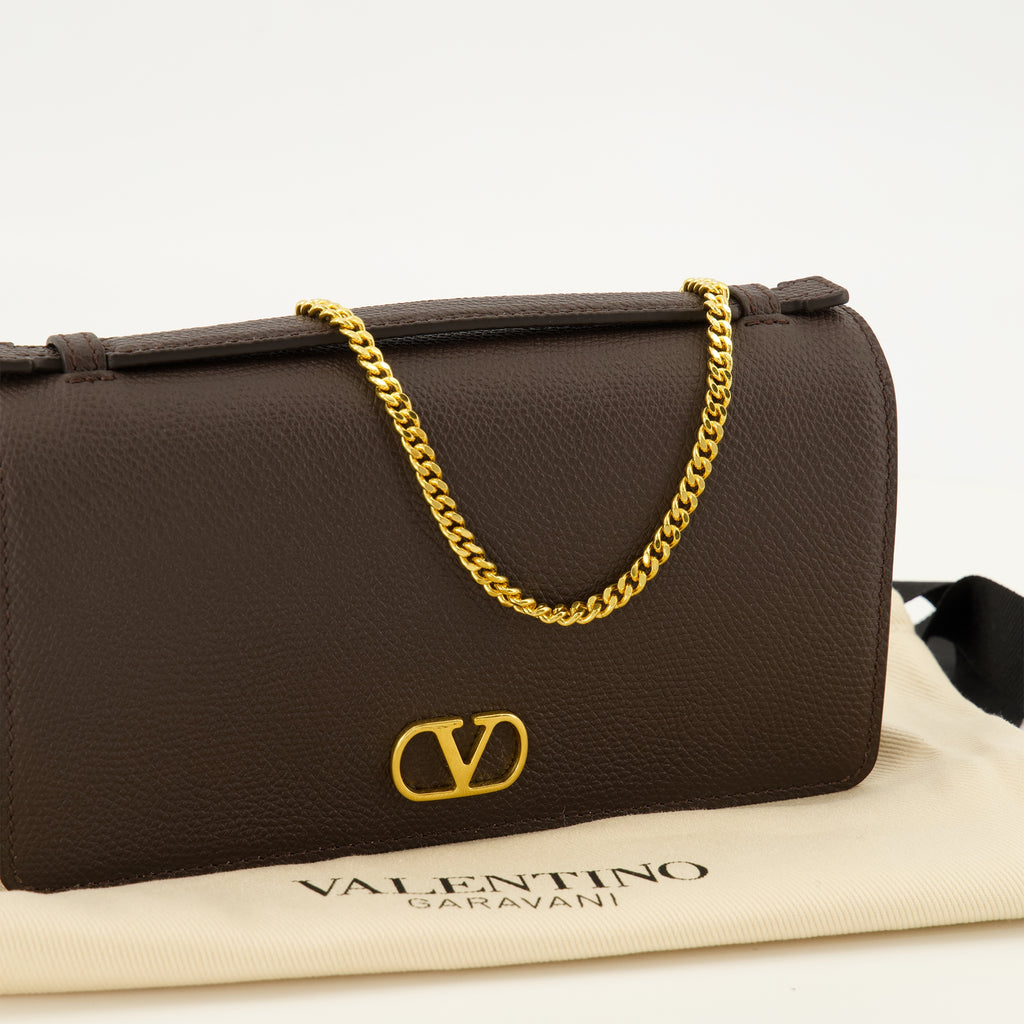 Petite maroquinerie ブラウンレザーのVLogoチェーンウォレット Valentino Garavani Marron Femme