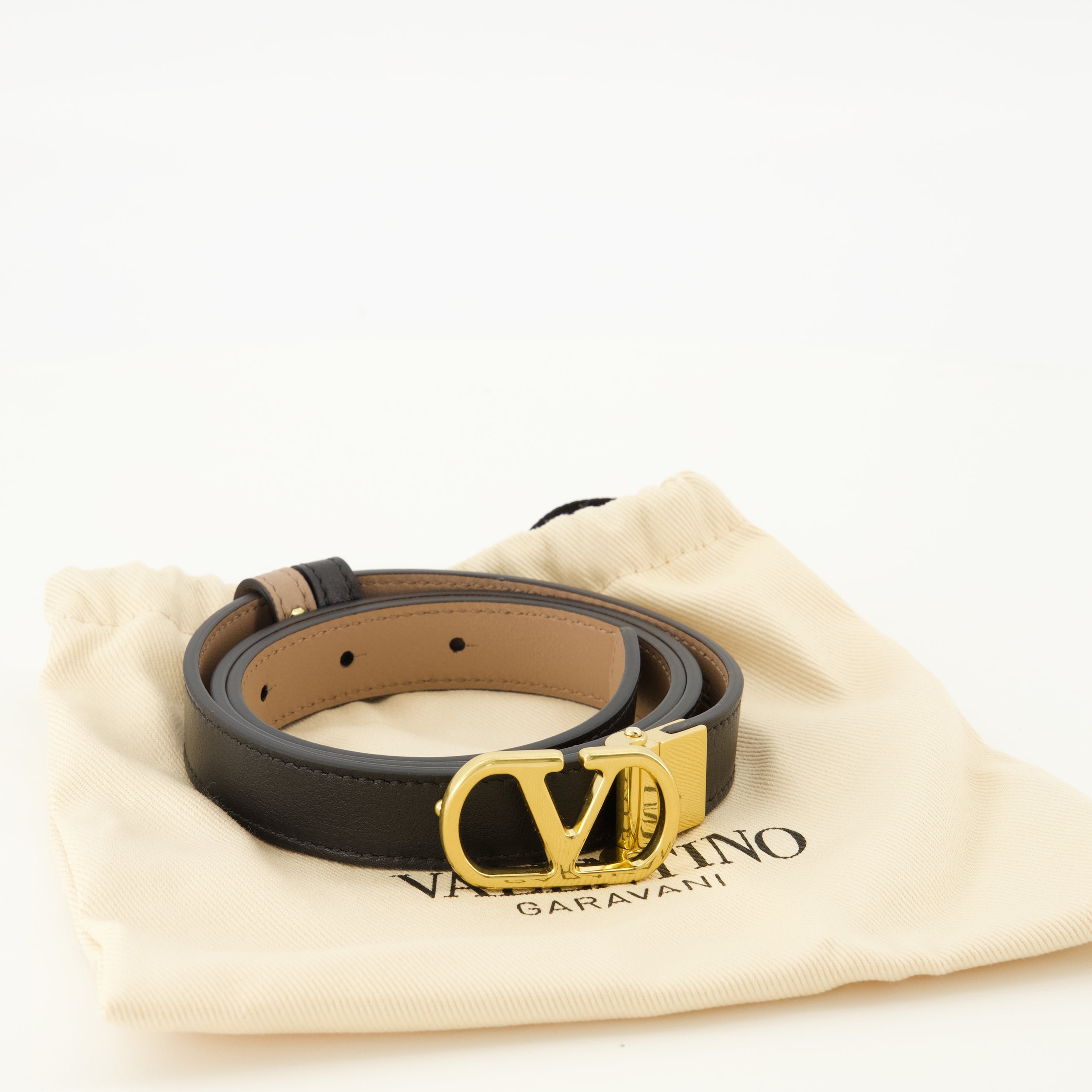 Ceintures 리버시블 VLogo 벨트 베이지와 블랙 20 mm Valentino Garavani Beige Femme
