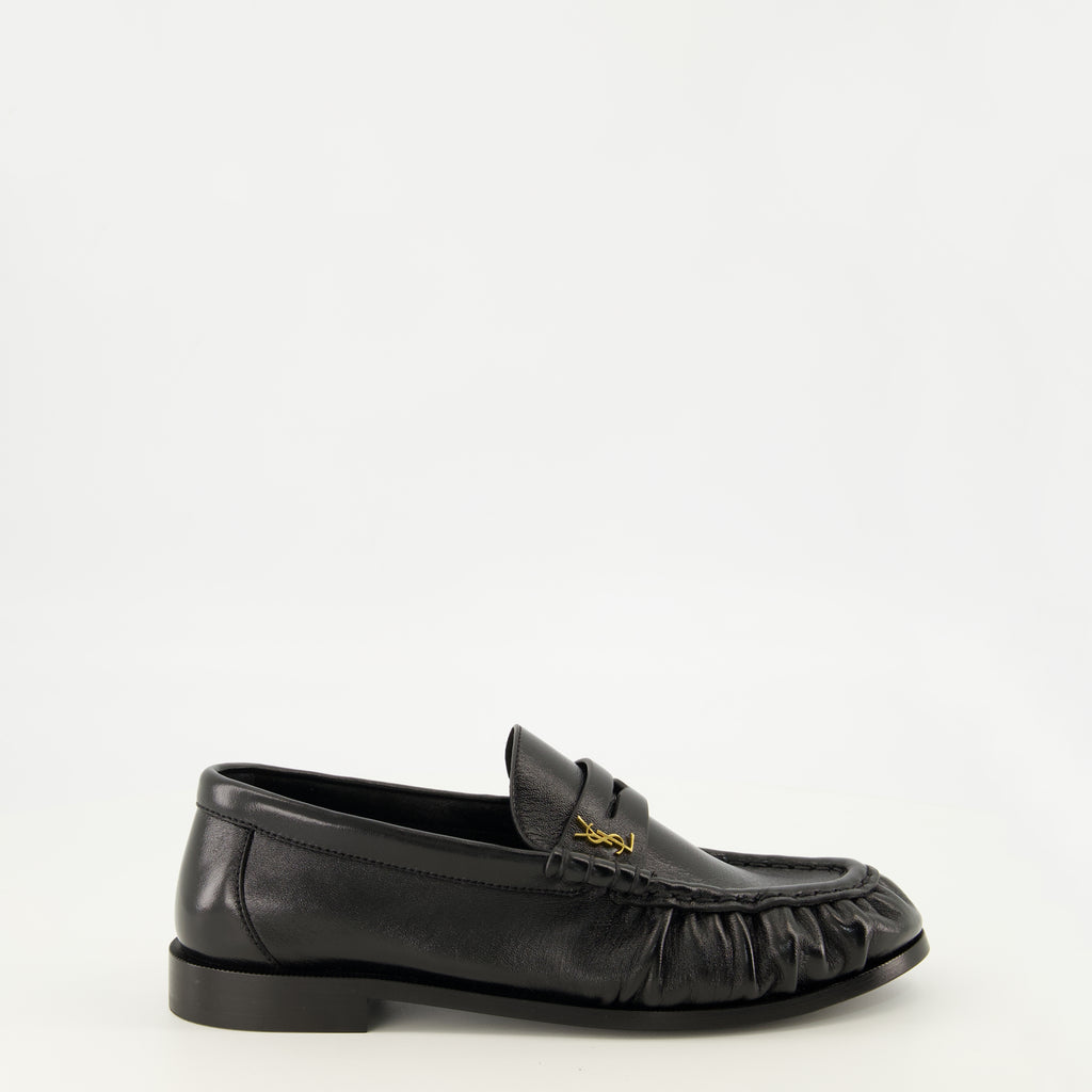 Mocassins 검정 가죽 로퍼 모카신 Saint Laurent Noir Femme