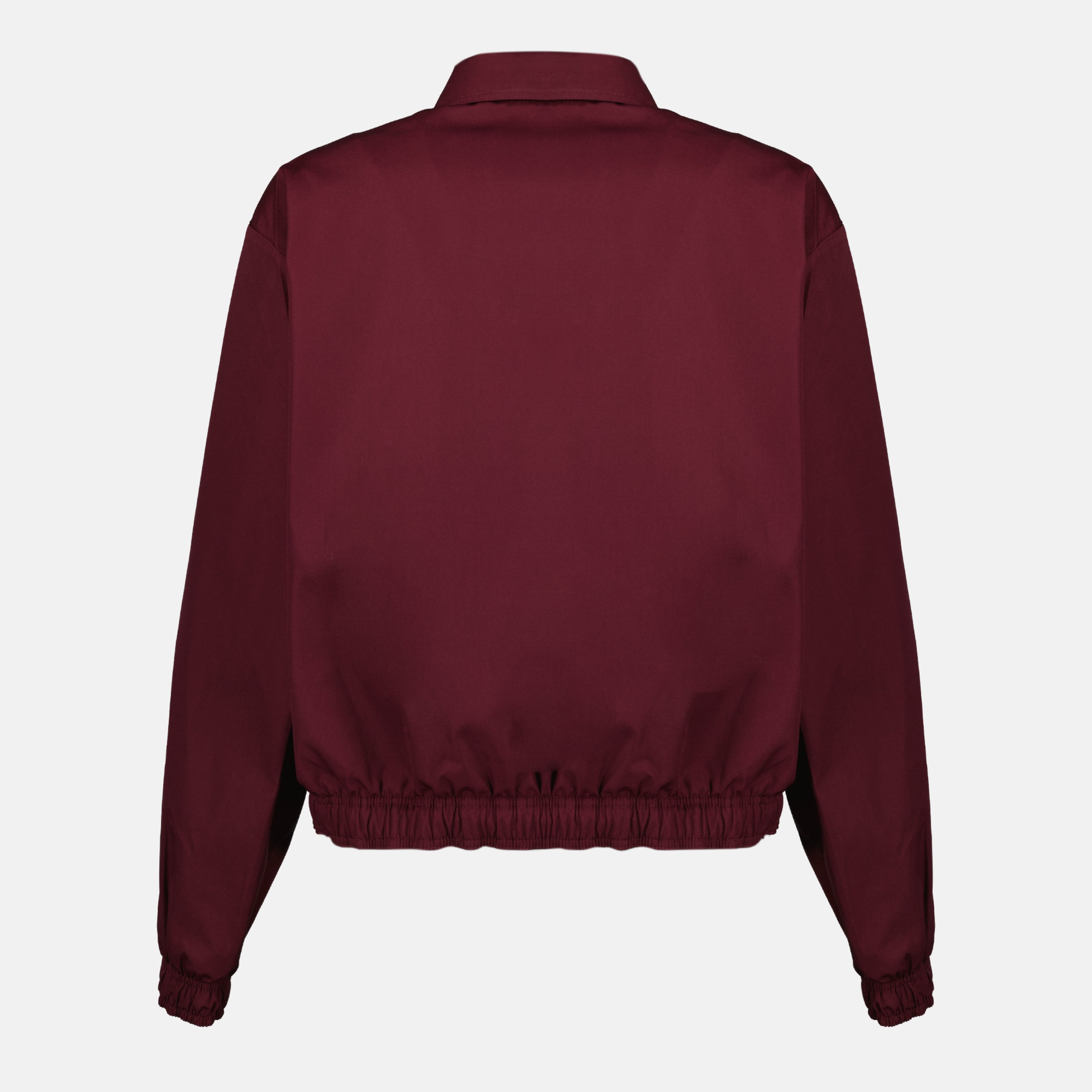 여성용 프라다 브랜드 버건디 개버딘 재킷의 이미지 - 2026 봄-여름 시즌 - 뒷면 보기