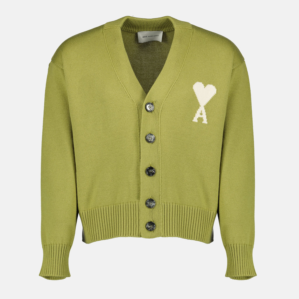 Image de l'article Cardigan AMI de coeur vert de la marque Ami PARIS pour Unisex - Saison Printemps-Été 2026 - Vue de Face