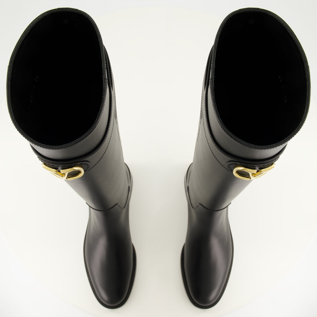 Bottes Bottes VLogo en cuir noir Valentino Garavani Noir Femme