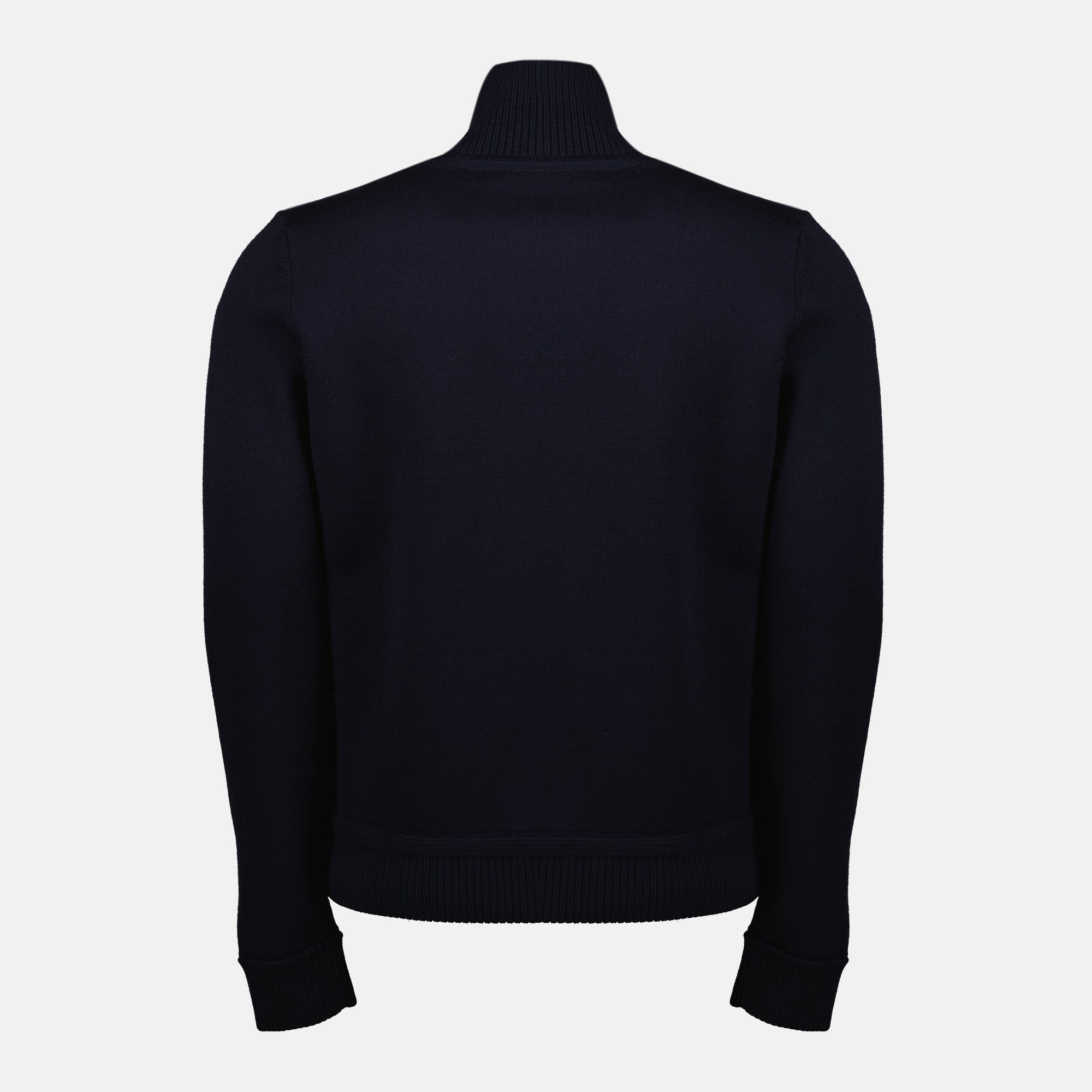 Image of the Moncler bi-material navy blue cardigan for men - Spring-Summer 2026 - Back view