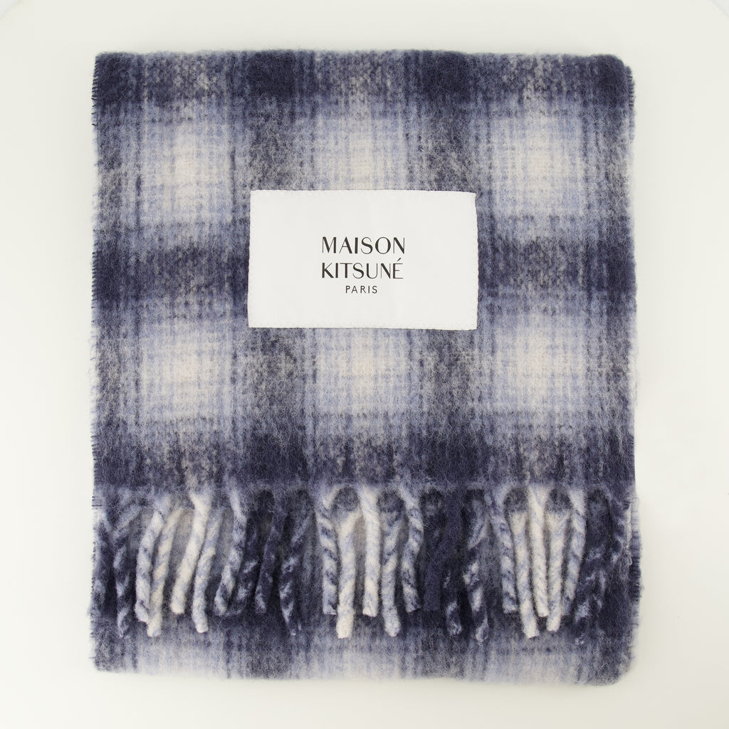 Écharpes, foulards et gants Karierte Alpaka-Schal Maison Kitsune Bleu foncé Homme