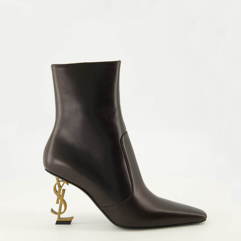 Bottines Opyum Stiefeletten aus braunem Leder Saint Laurent Marron Femme