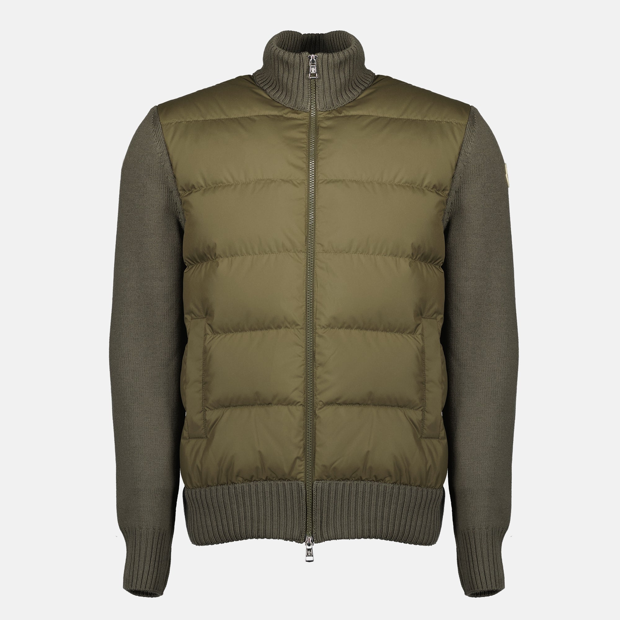 Image of the Moncler Men's Khaki Wool Zipped Cardigan - Autumn-Winter 2025 - Front View