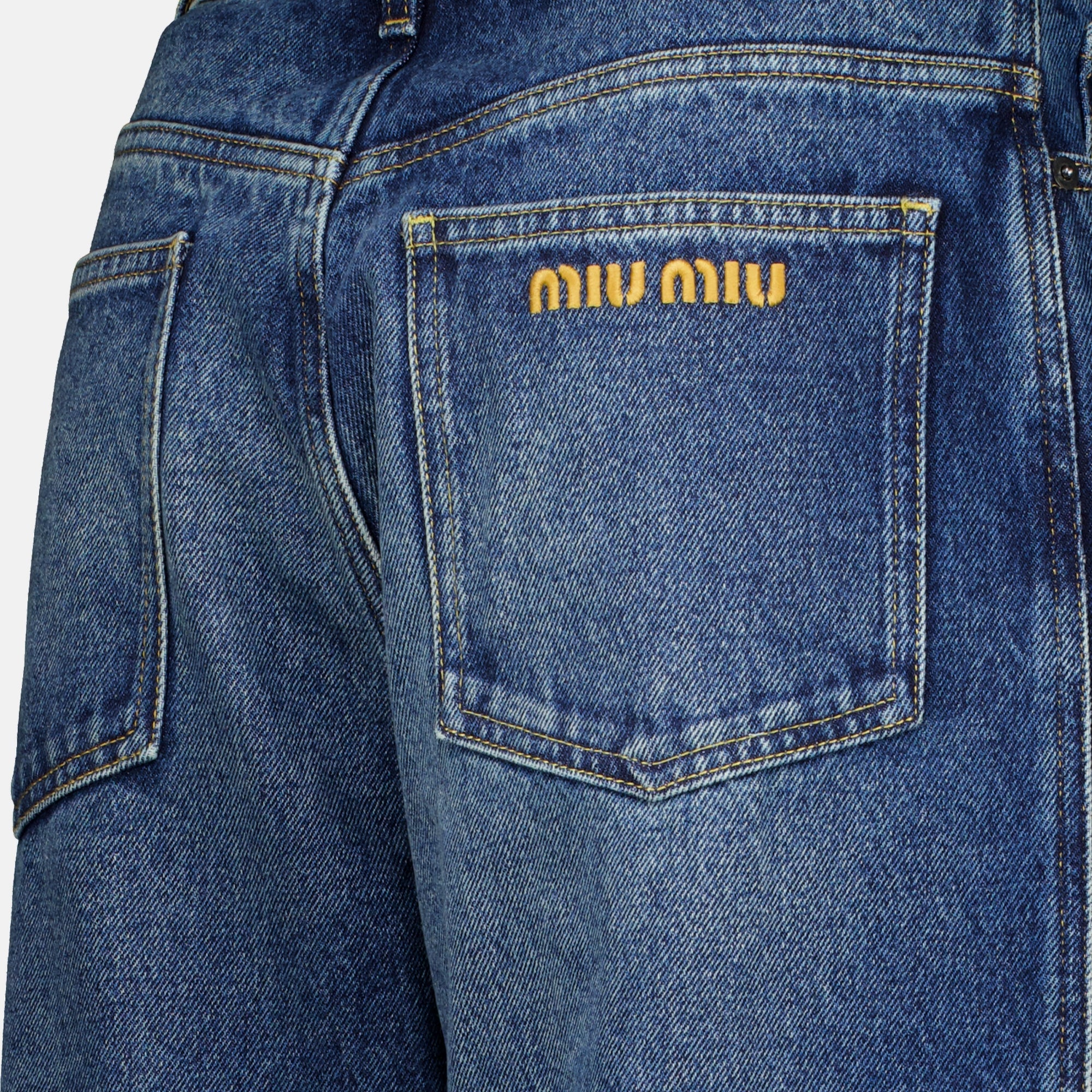 Pantalons 와이드 블루 데님 진 Miu Miu Bleu foncé Femme
