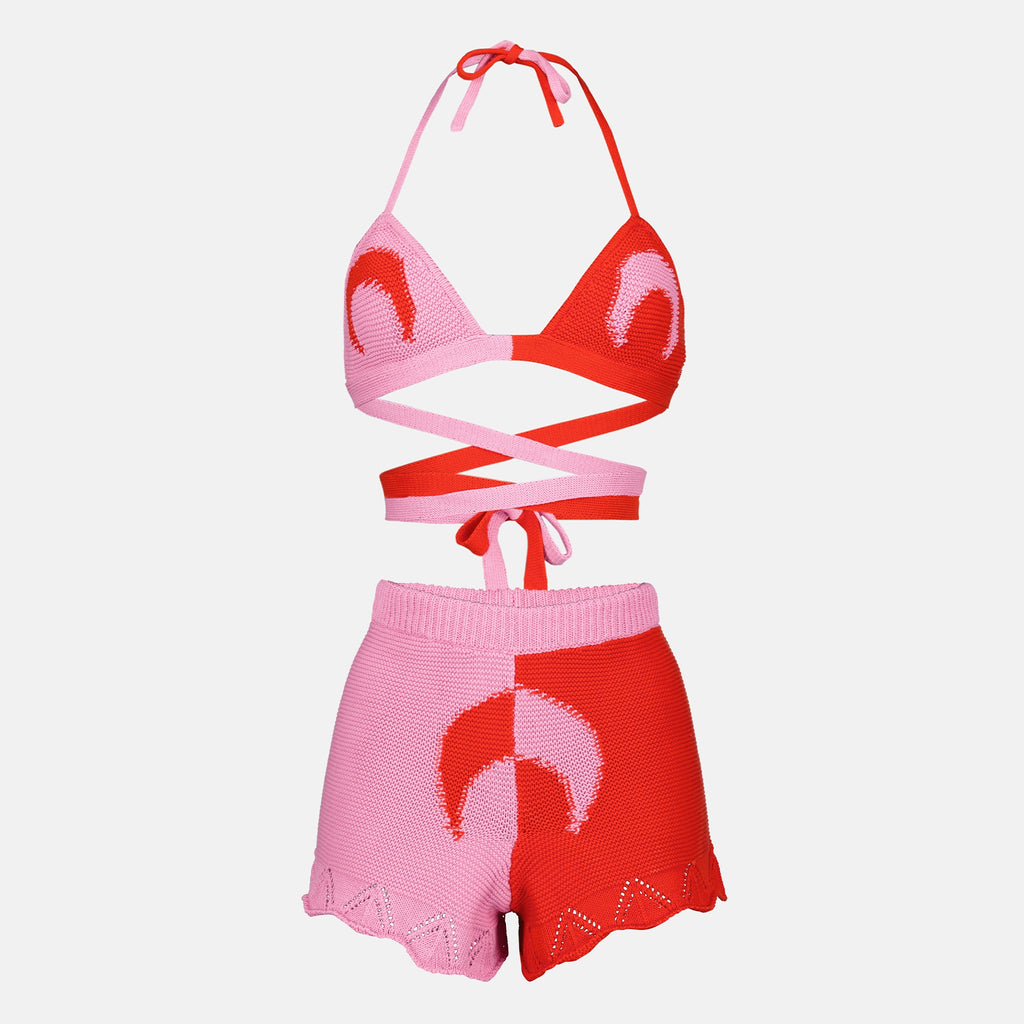 Tops レッドのムーンクロシェニットブラ Marine Serre Rouge Femme