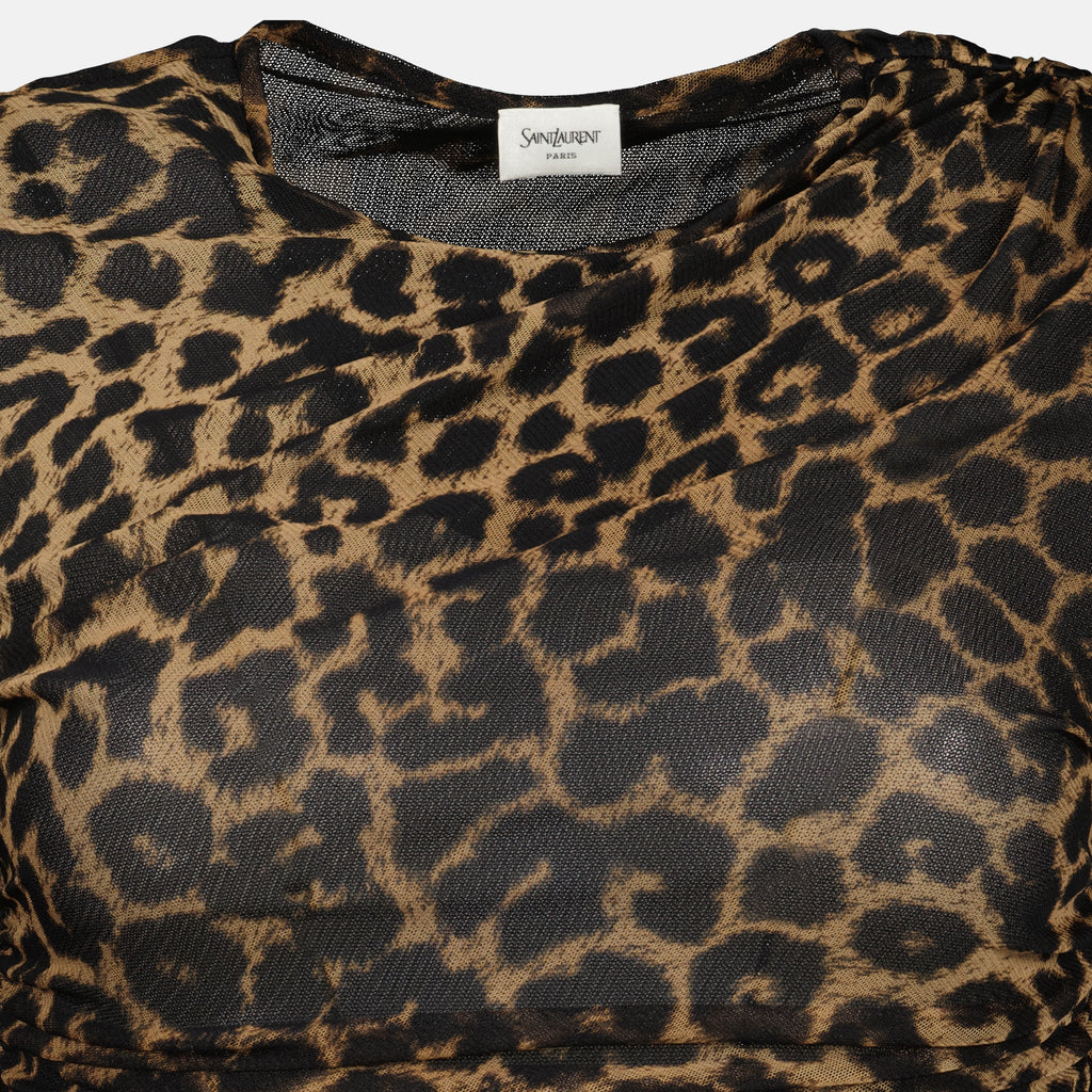 Bild des Artikels Kurzes Leoparden-Tüllkleid von Saint Laurent für Damen - Herbst-Winter 2025 - Detailansicht_2