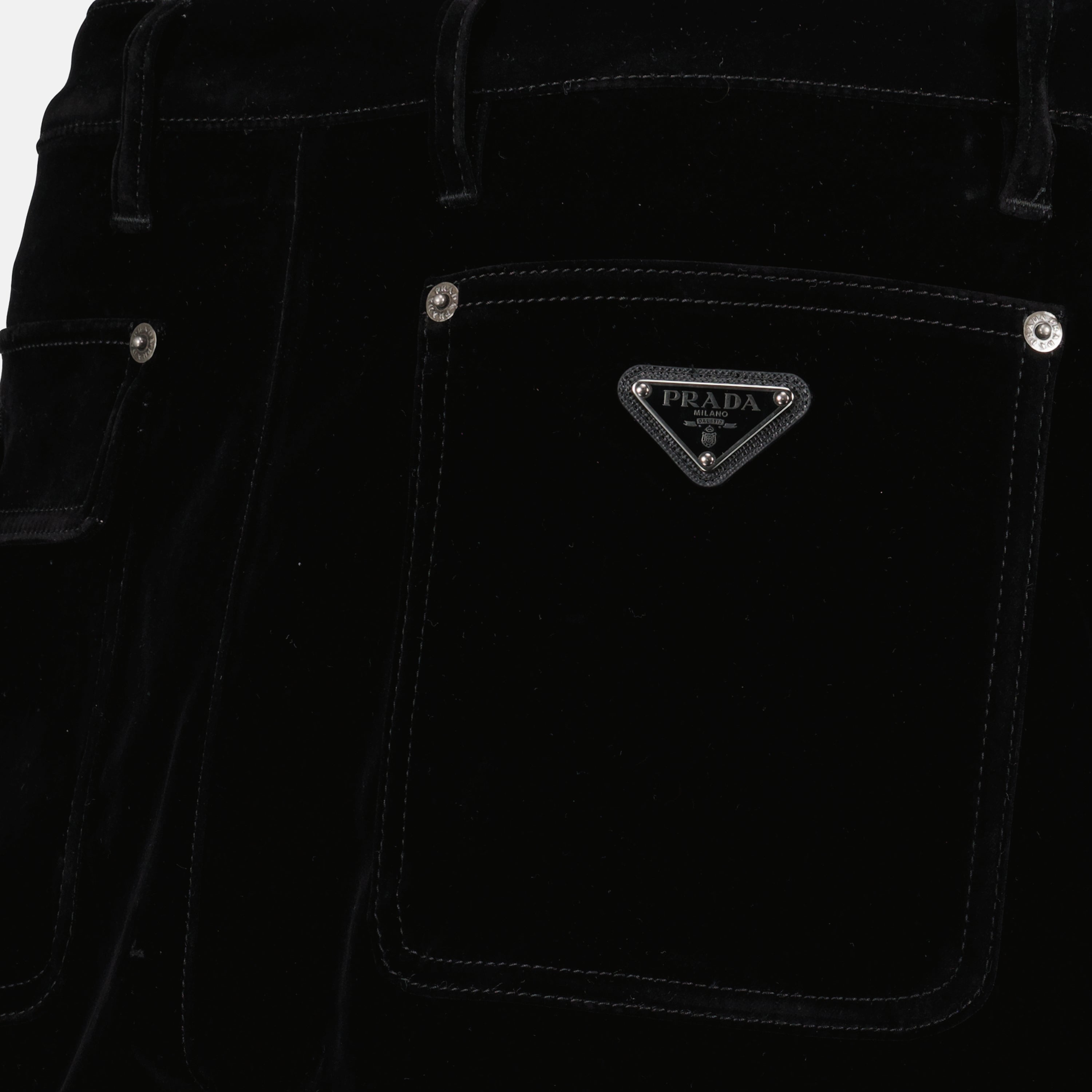 Pantaloni Jeans in Denim di Velluto Prada Nero Homme