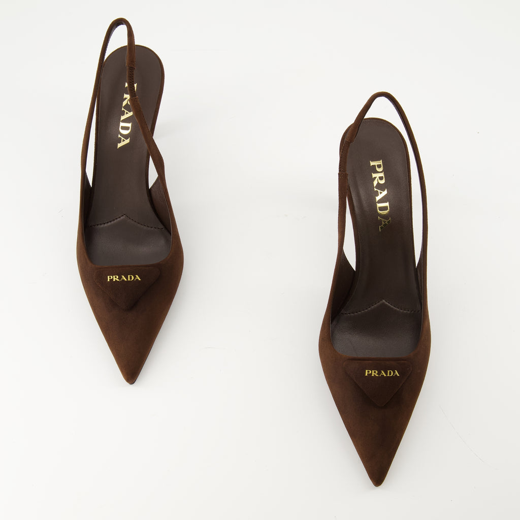 Image of the Prada Women's Suede Heels - Fall-Winter 2025 - Top view of the shoe pair