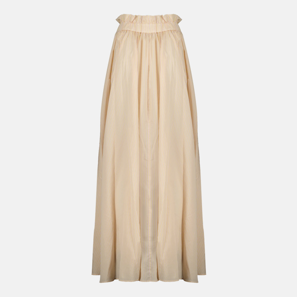 Jupes Falda Maxi de Seda Rayada Beige Patou Rose Femme