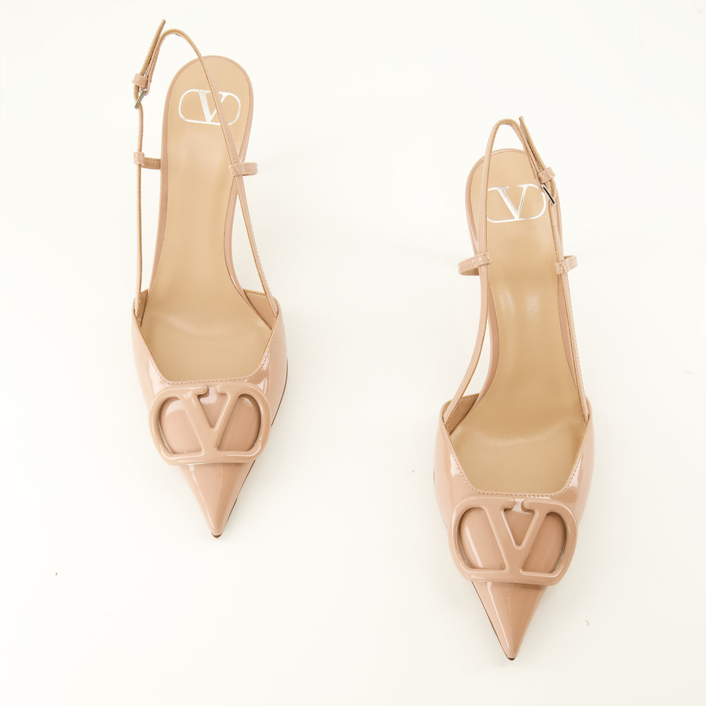 Escarpins VLogo Pumps en Cuero Patente Rosa Valentino Garavani Rose Femme