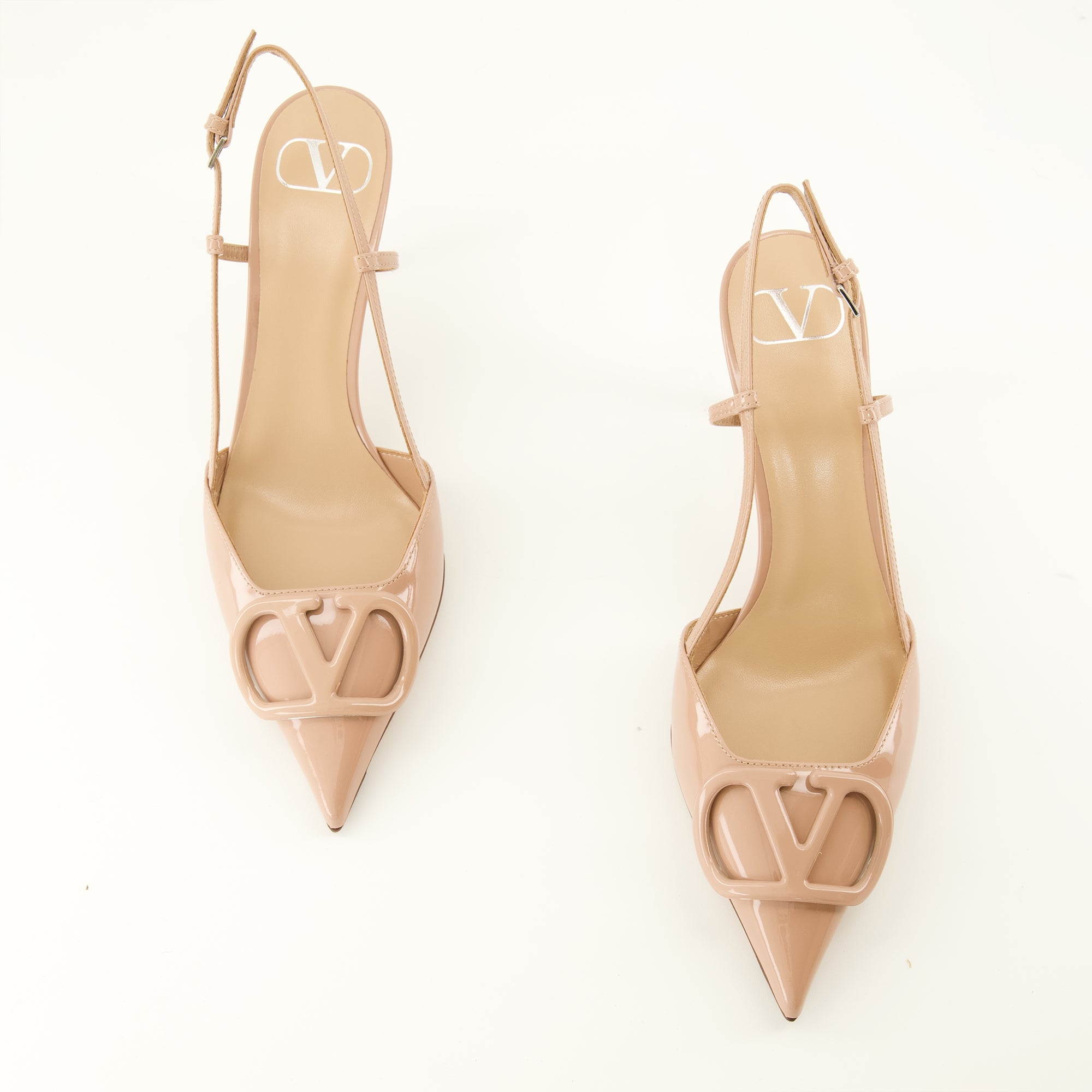 Escarpins VLogo Pumps en Cuero Patente Rosa Valentino Garavani Rose Femme