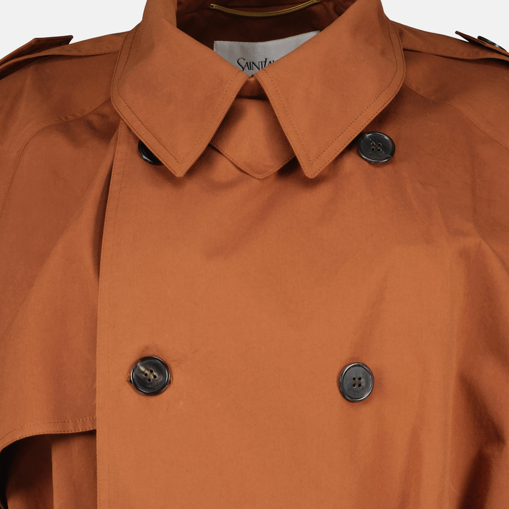 Manteaux Trench Coat em Algodão e Seda Castanho Saint Laurent Marron Femme