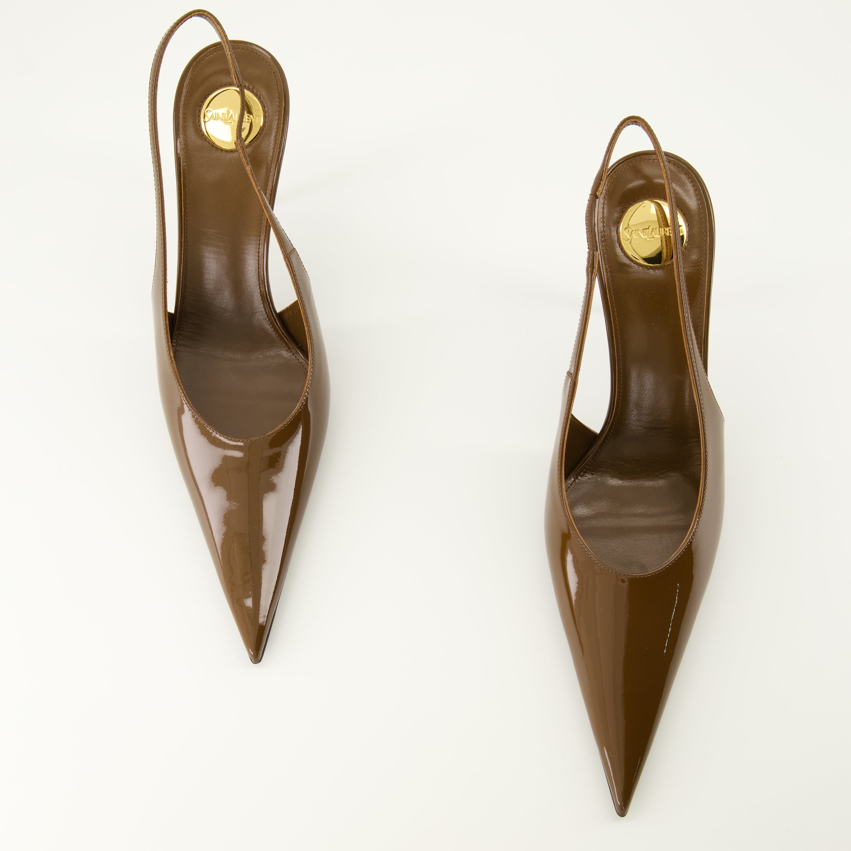 Chaussures ouvertes Guermantes Slingbacks de Cuero Patente Marrón Saint Laurent Marron Femme