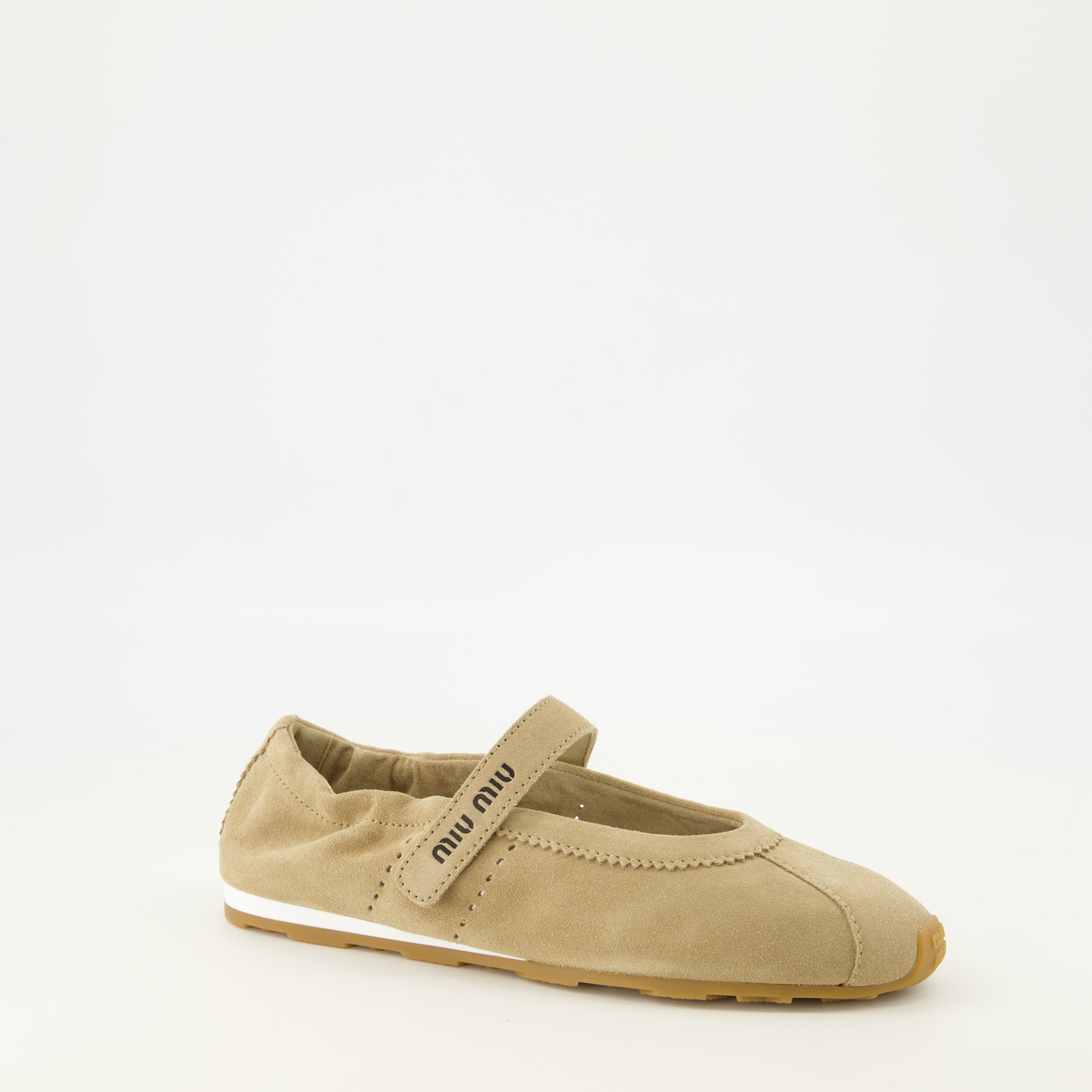 Chaussures plates Plume Ballet Flats en Ante Beige Miu Miu Beige Femme