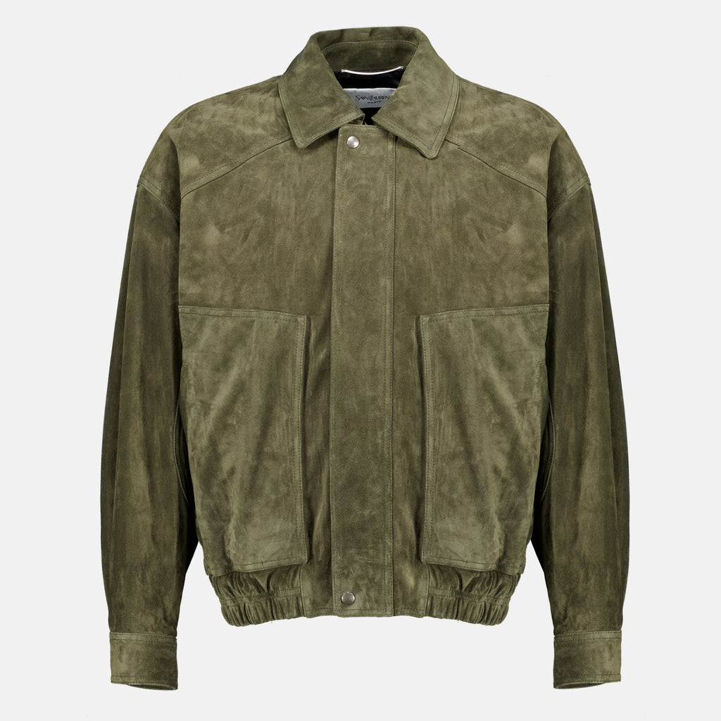 Vestes 카키 가죽 스웨이드 봄버 Saint Laurent Kaki Homme