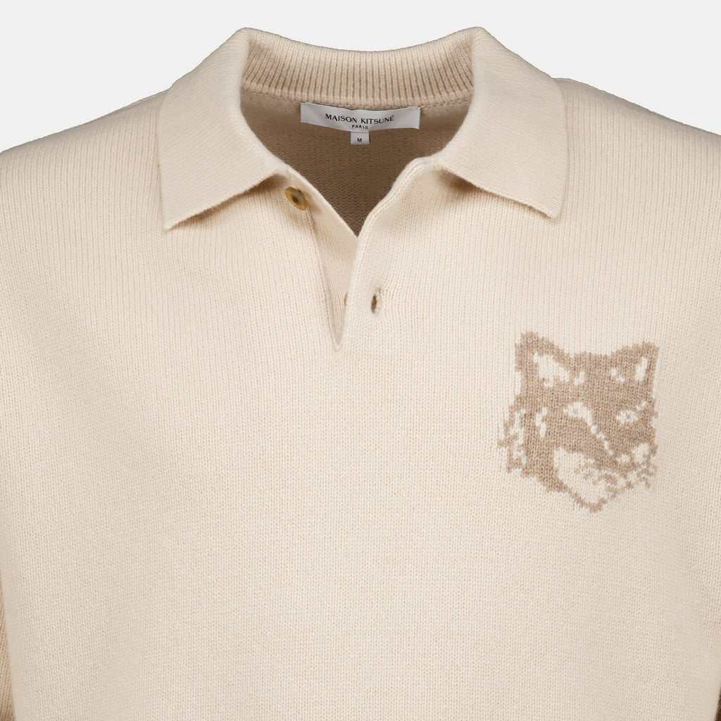 Polos Pull polo en laine beige Maison Kitsune Beige Homme