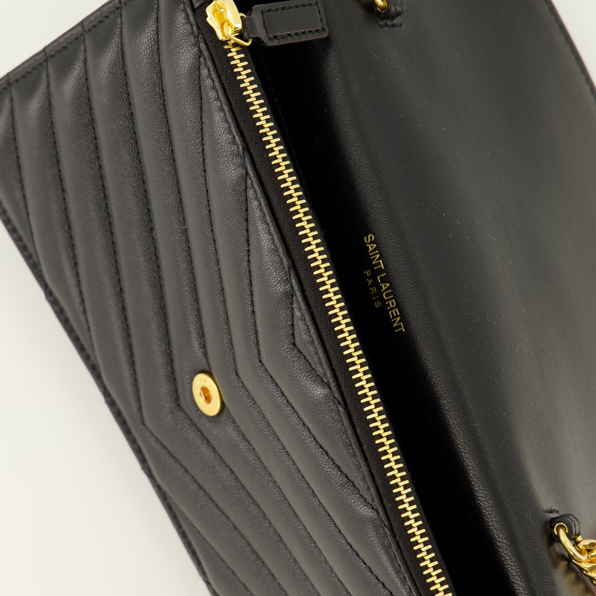 Sacs bandoulière Monedero Cassandre con Cadena de Cuero Negro Saint Laurent Noir Femme