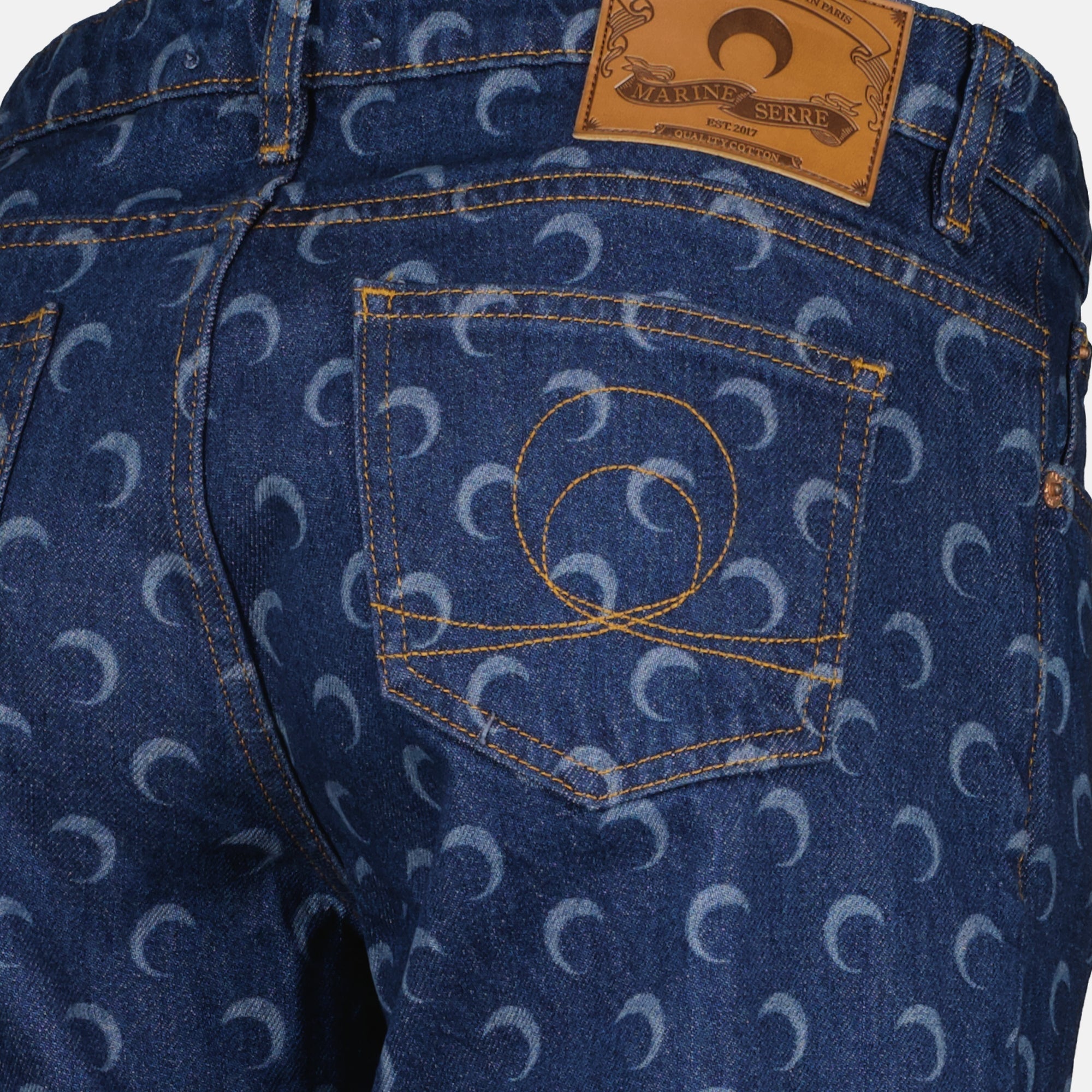 Pantalons Jeans Denim Moon in Blu Marine Serre Bleu Femme