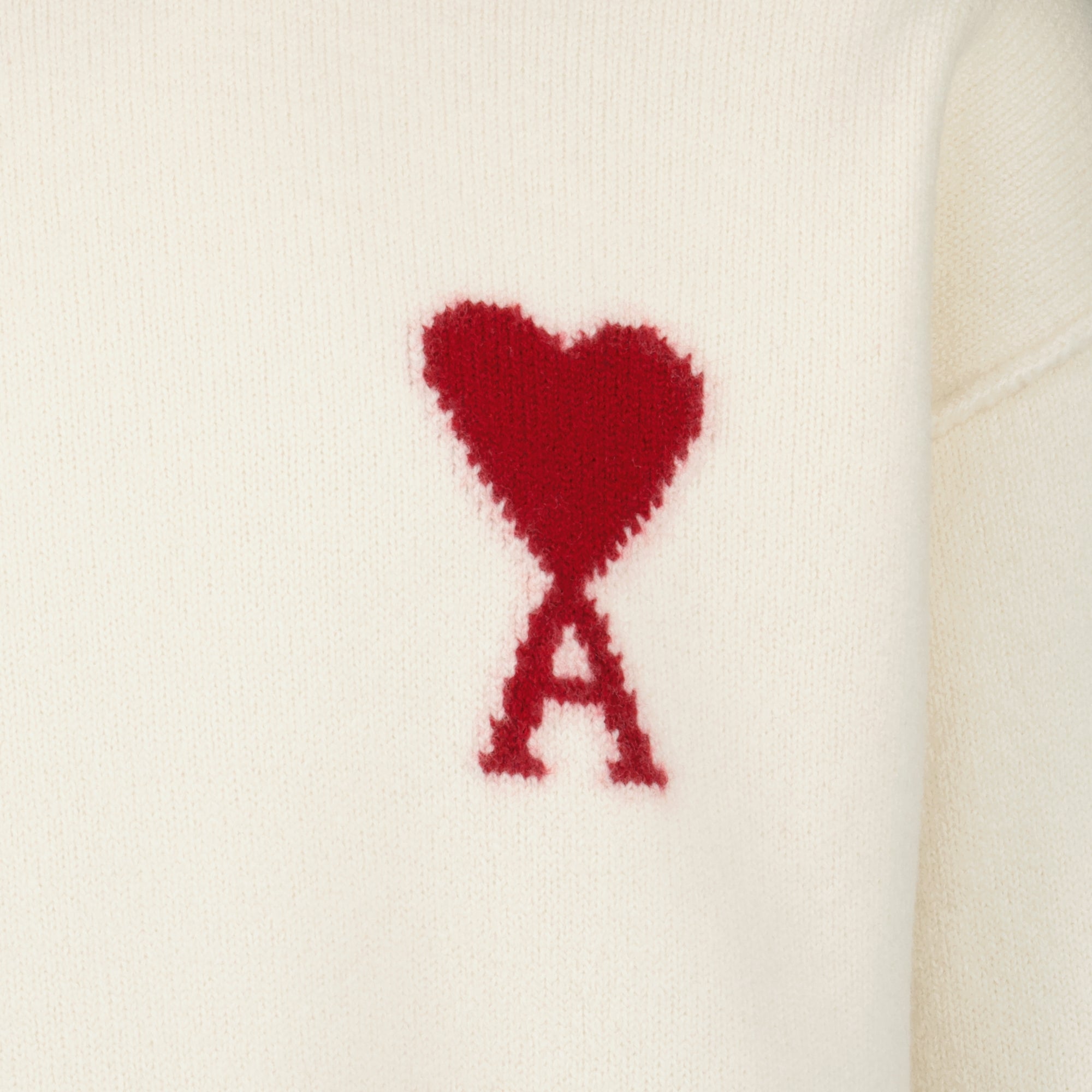 Image of the AMI beige heart sweater by the brand Ami PARIS for Unisex - Spring-Summer 2026 - Detailed View_2