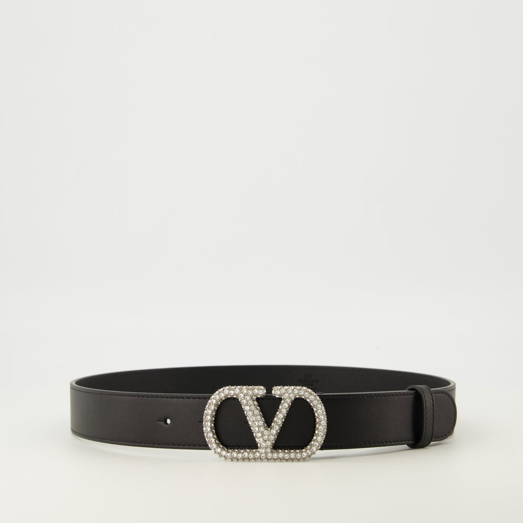Imagem do artigo Cinto VLogo preto com cristais Swarovski® de 30 mm da marca Valentino Garavani para Mulheres - Temporada Primavera-Verão 2026 - Vista Frontal