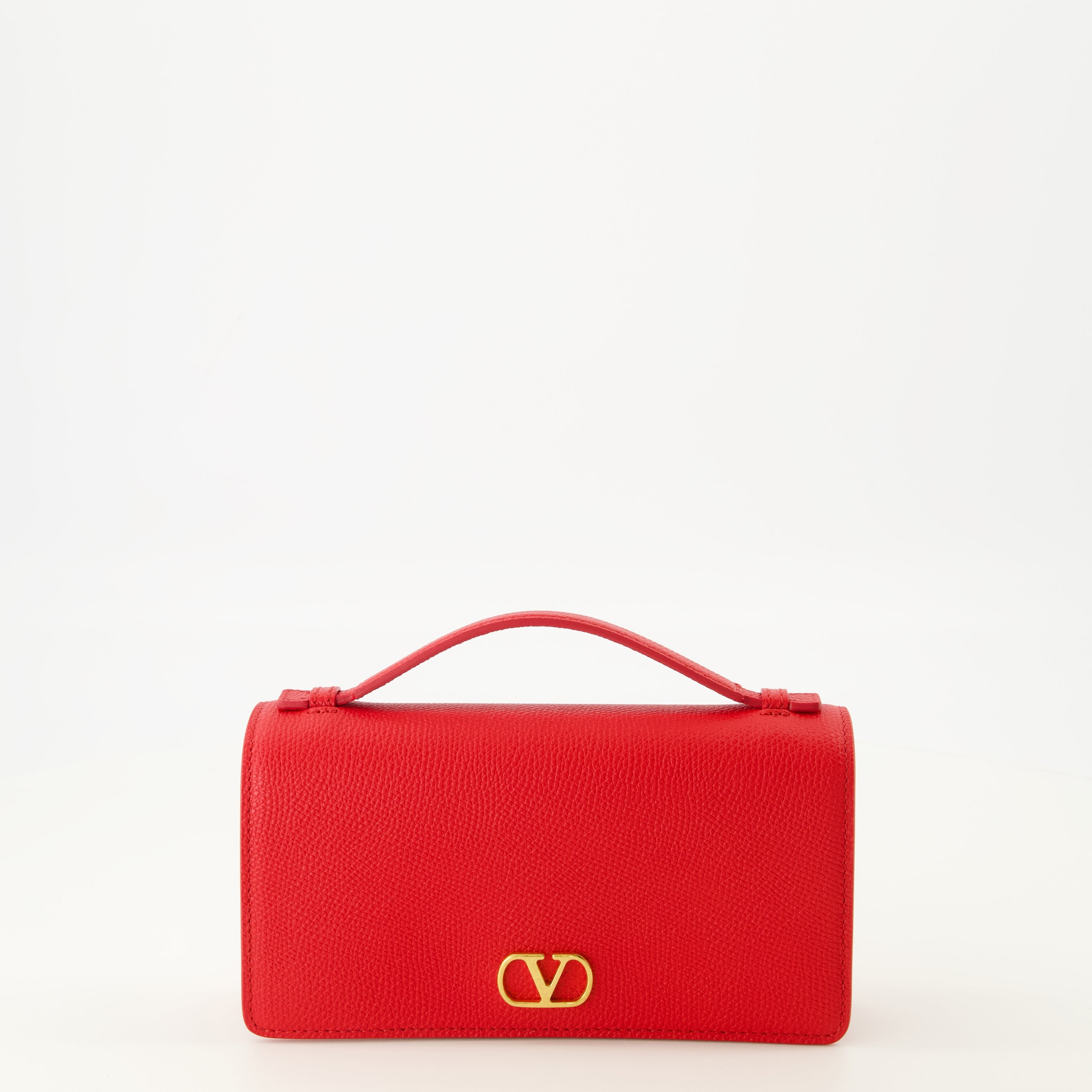 Petite maroquinerie Portefeuille à chaîne VLogo en cuir rouge Valentino Garavani Rouge Femme