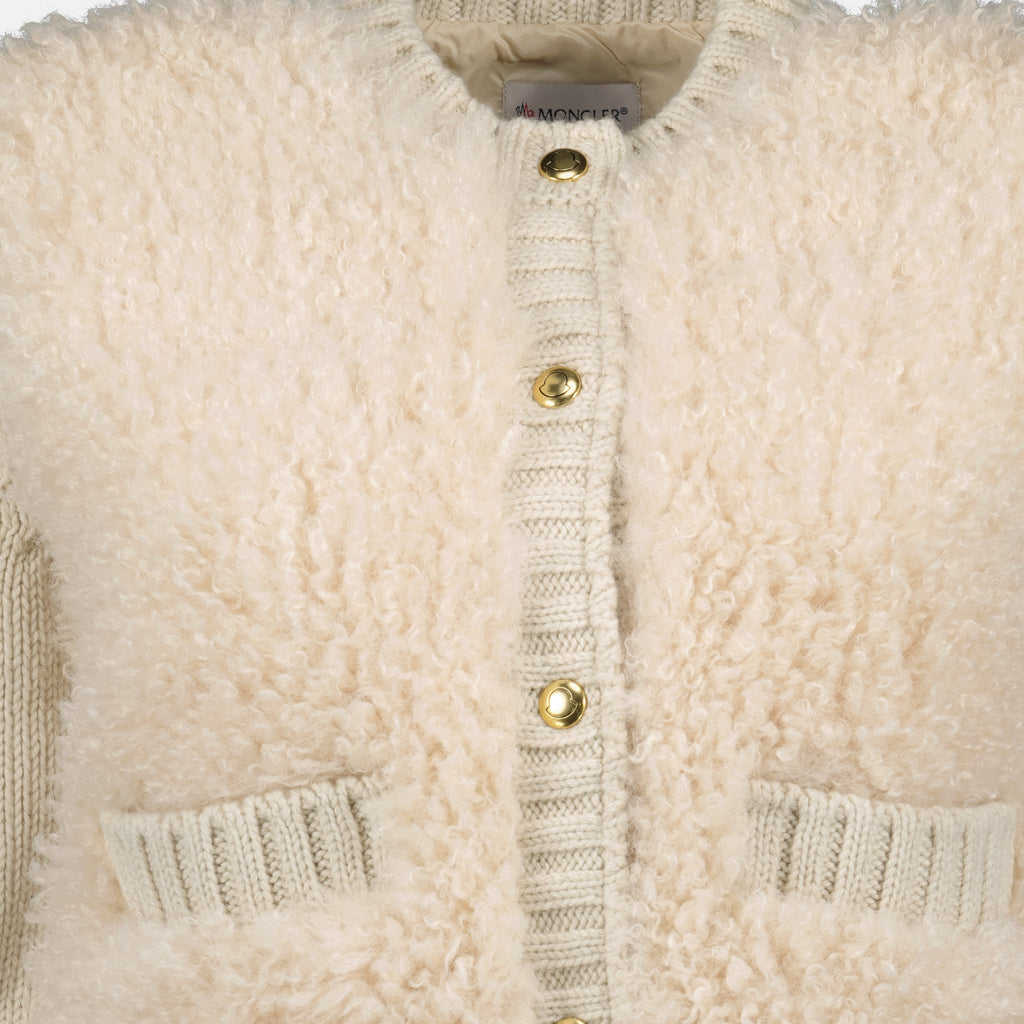 Imagen del cárdigan de lana y teddy beige de la marca Moncler para Mujer - Temporada Otoño-Invierno 2025 - Vista Detallada_2