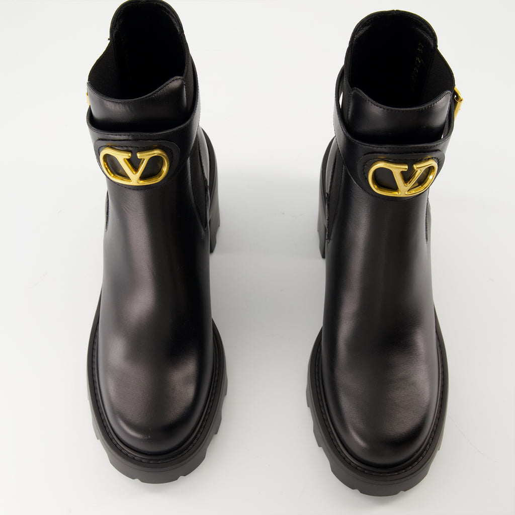 Bottines Bottines Beatle VLogo en cuir noir Valentino Garavani Noir Femme