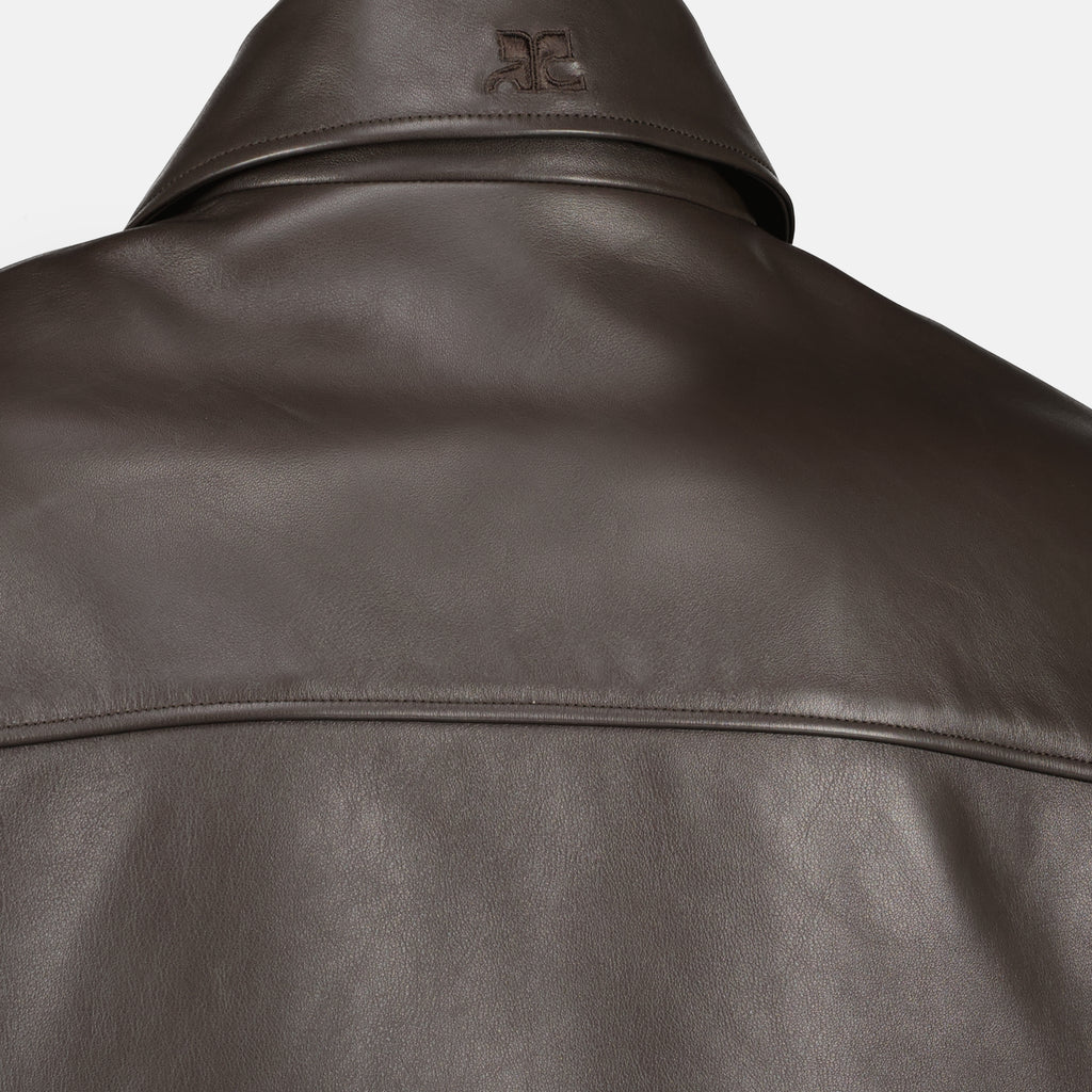 Image of the item Brown leather zip jacket by Courrèges for Men - Spring-Summer 2026 - Detailed view_2