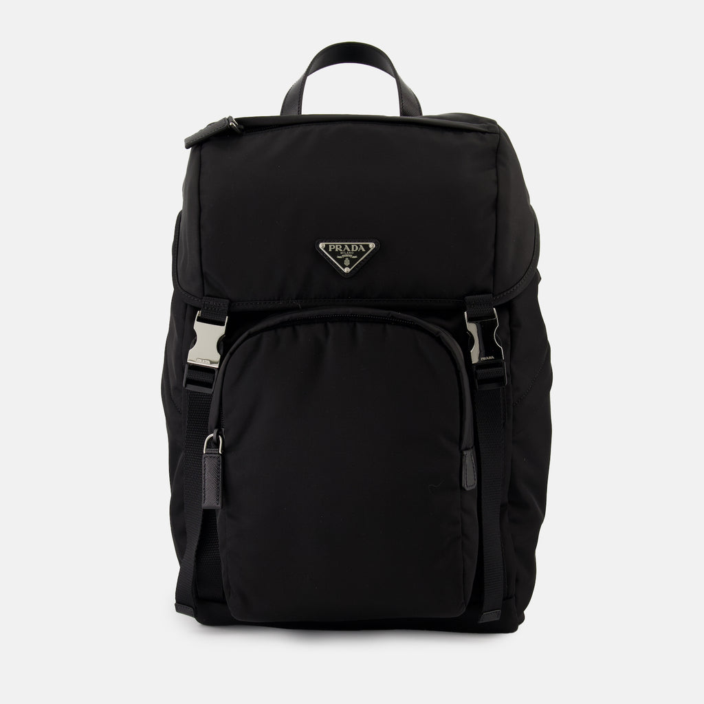 Backpacks Sac à dos en cuir Saffiano et Re-Nylon Prada Black Homme